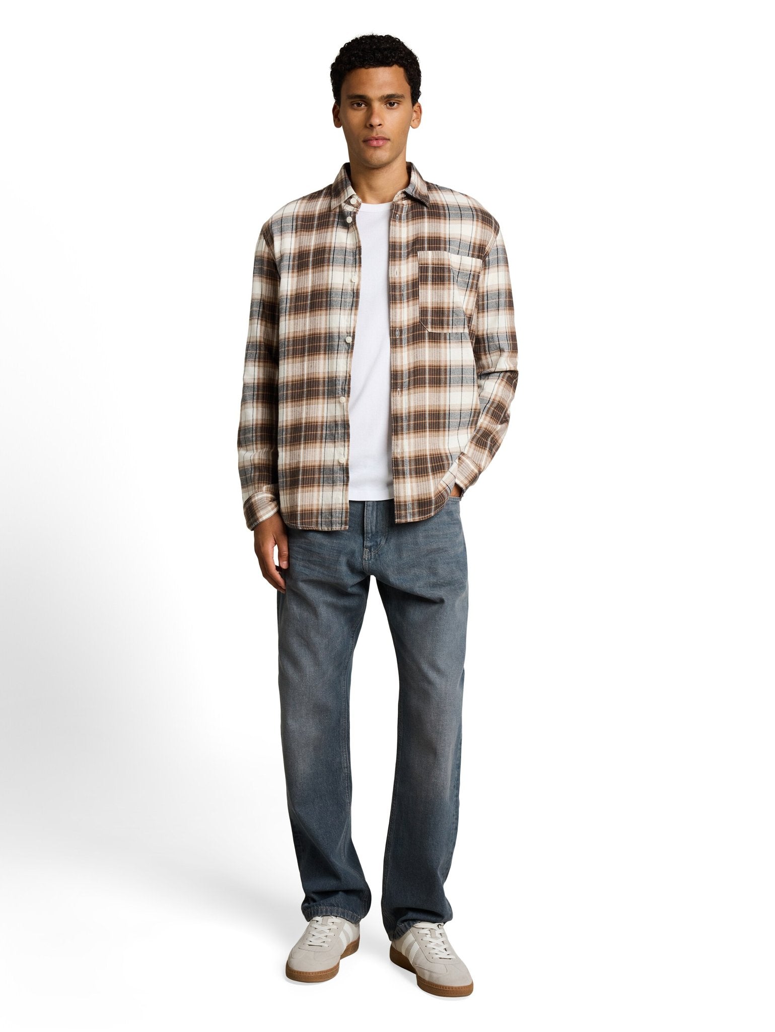 Tom Tailor denim Herren Hemden lang Off White Brown