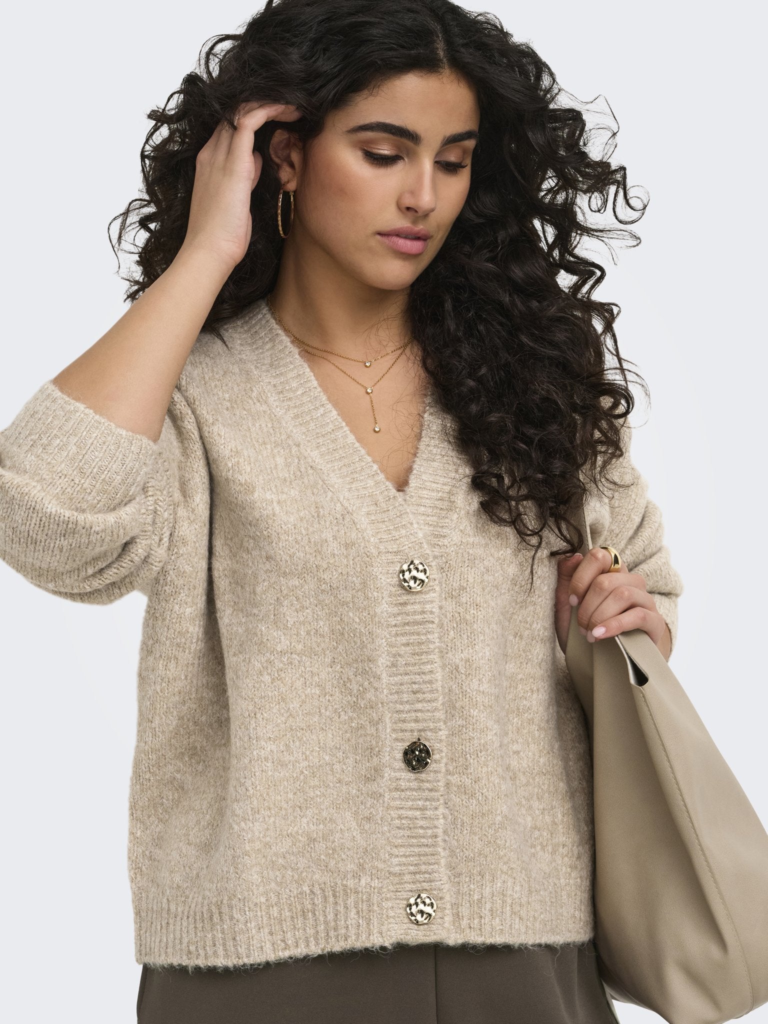 Only Caramkoma Damen Strickjacken Woodsmoke/W.Mel
