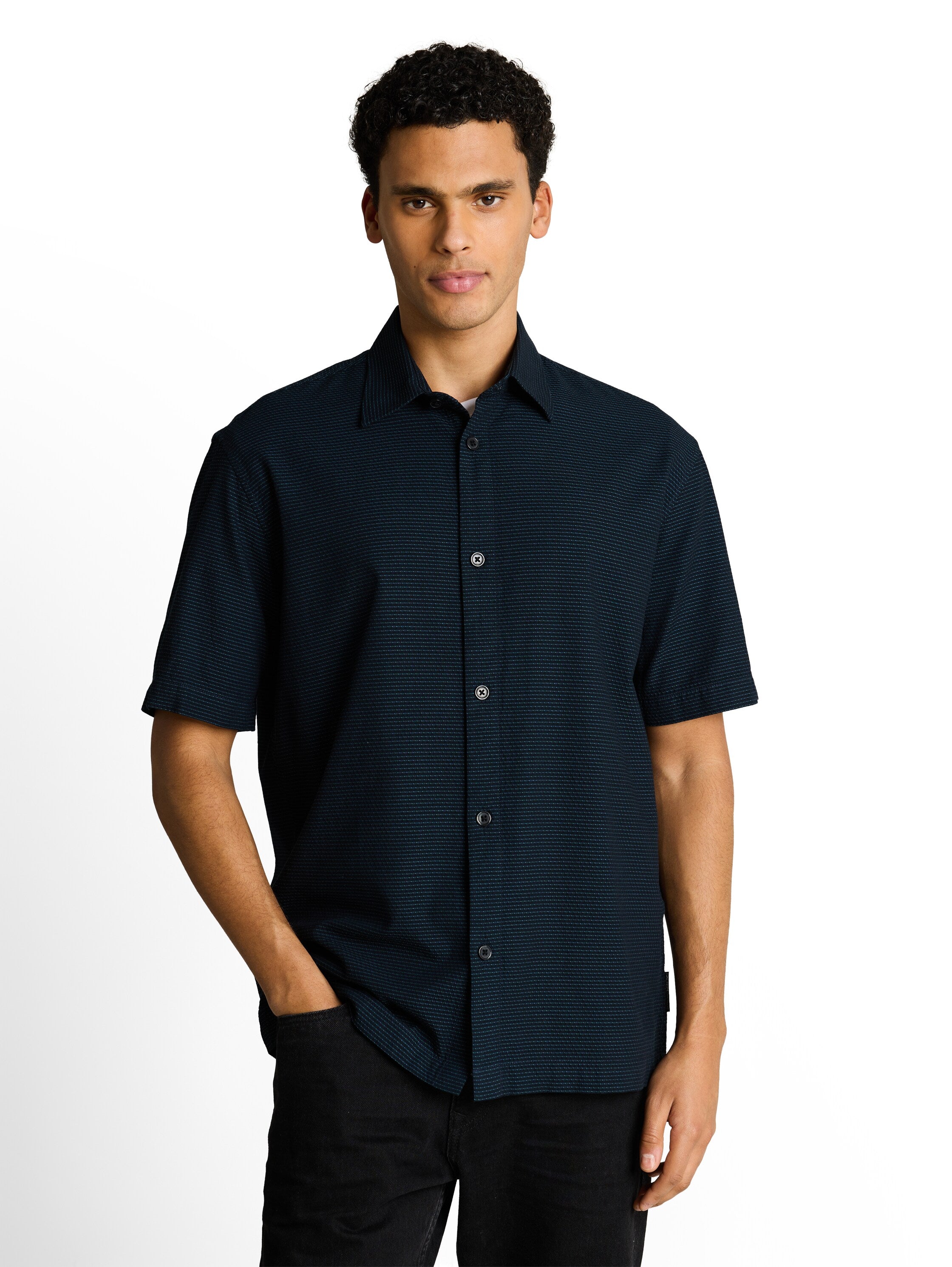 Tom Tailor denim Herren Hemden kurz Black Blue Hori