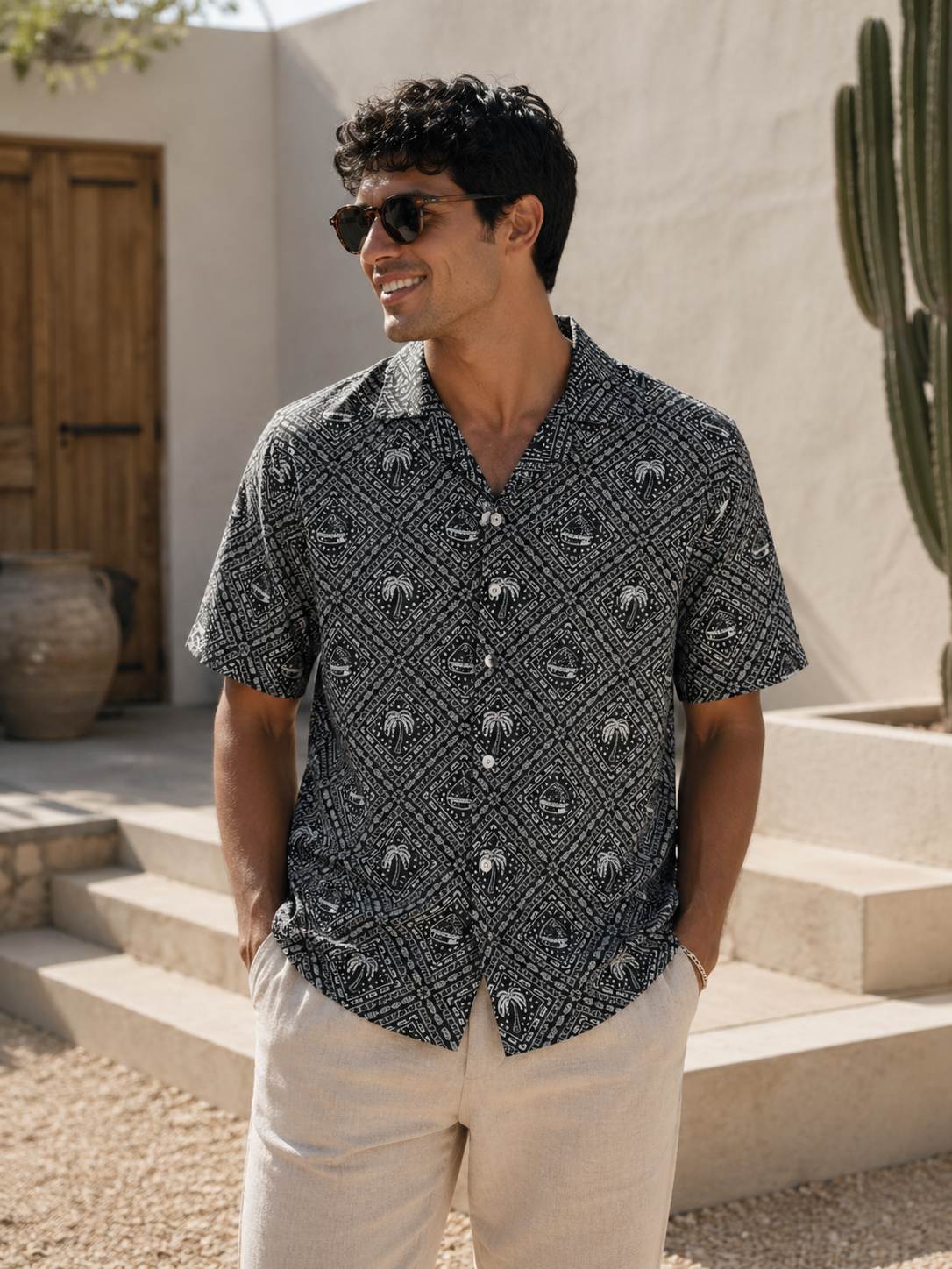 Tom Tailor denim Herren Hemden kurz Black White Tro