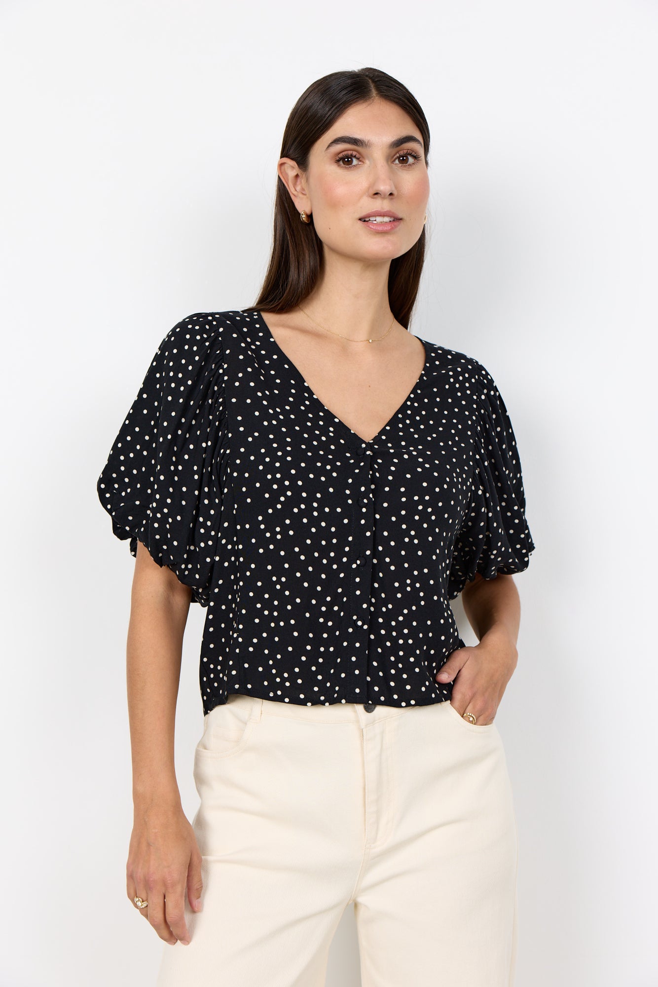 Soya Concept Damen Blusen kurz Black Combi