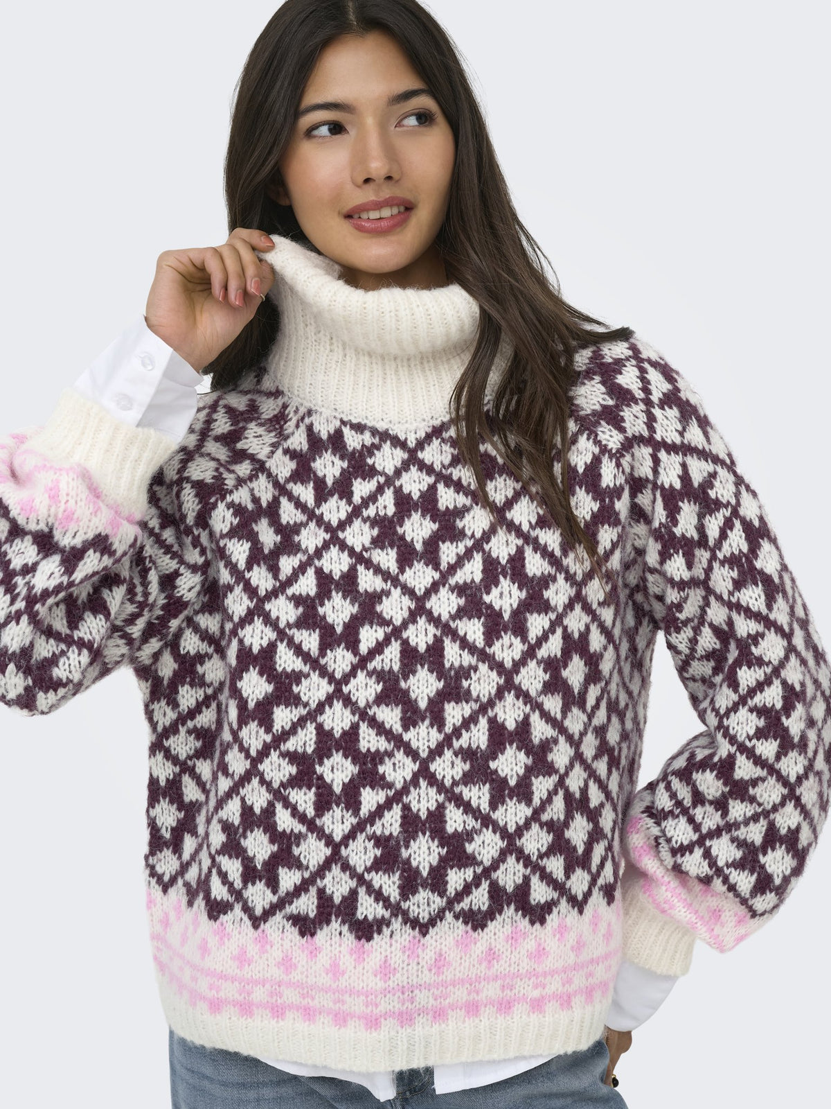 Only Damen Pullover Birch/Fig/Cycla