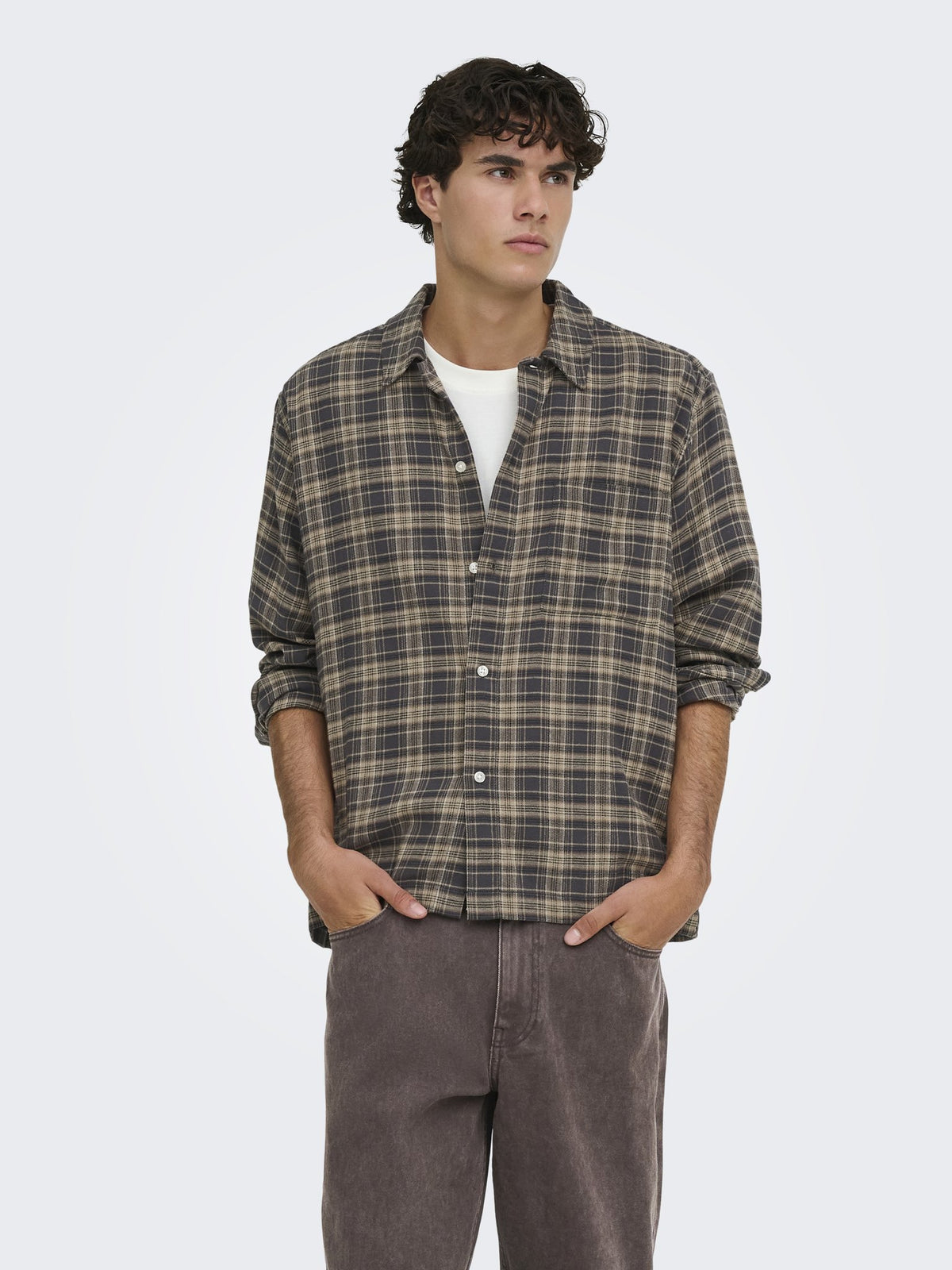 Only & Sons Herren Hemden lang Grey Pinstripe