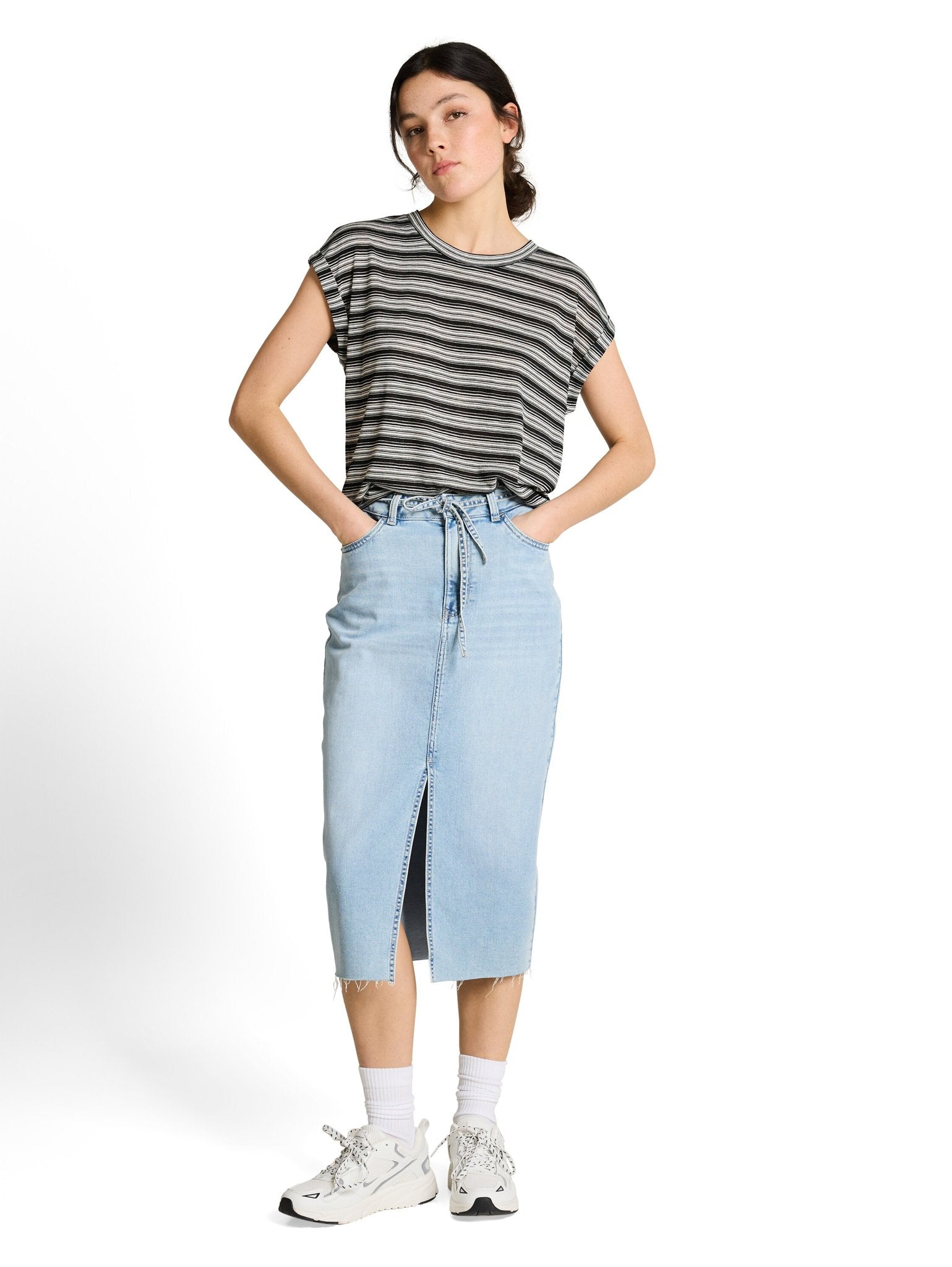 Tom Tailor denim Damen T-Shirts Black White Gra