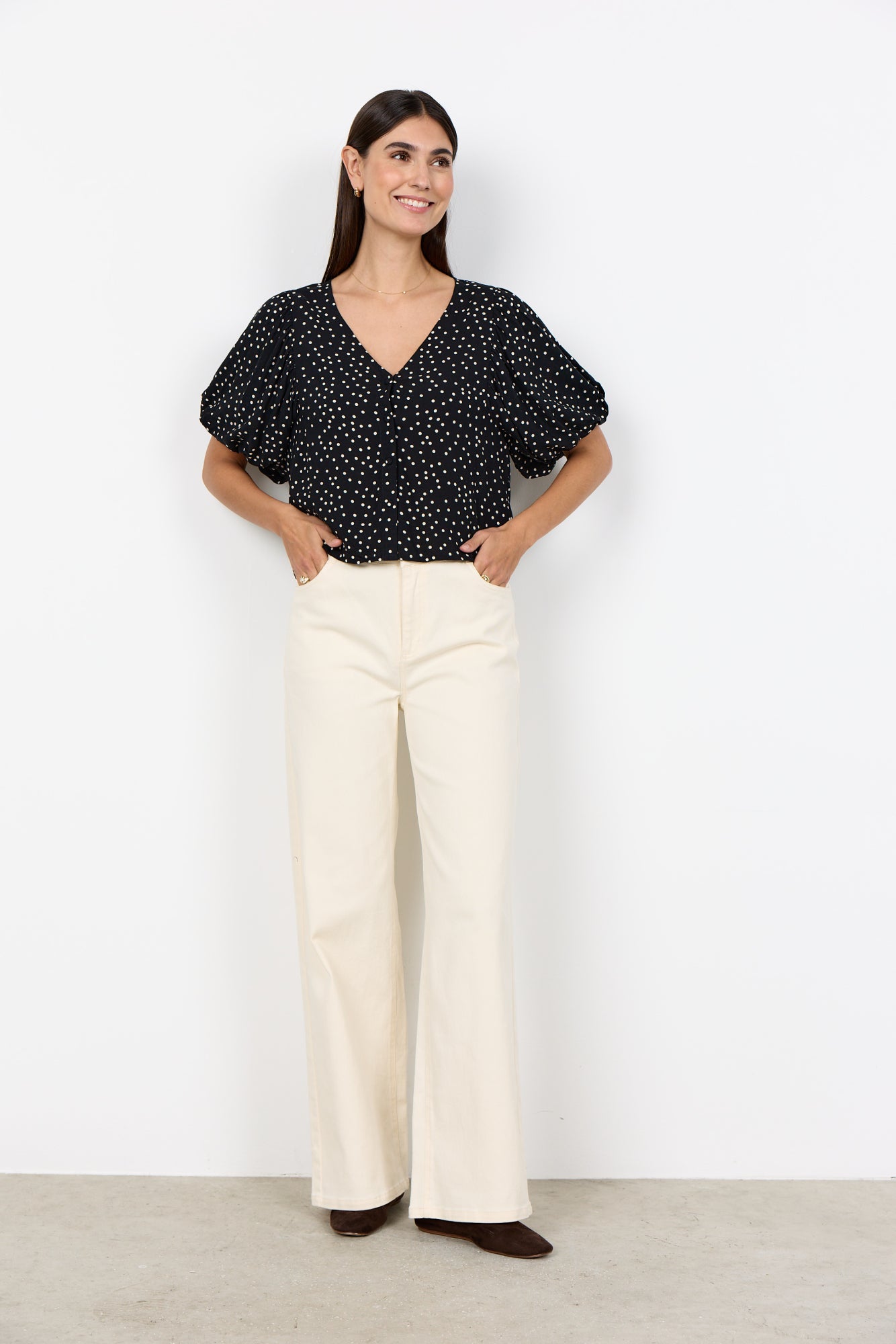 Soya Concept Damen Blusen kurz Black Combi