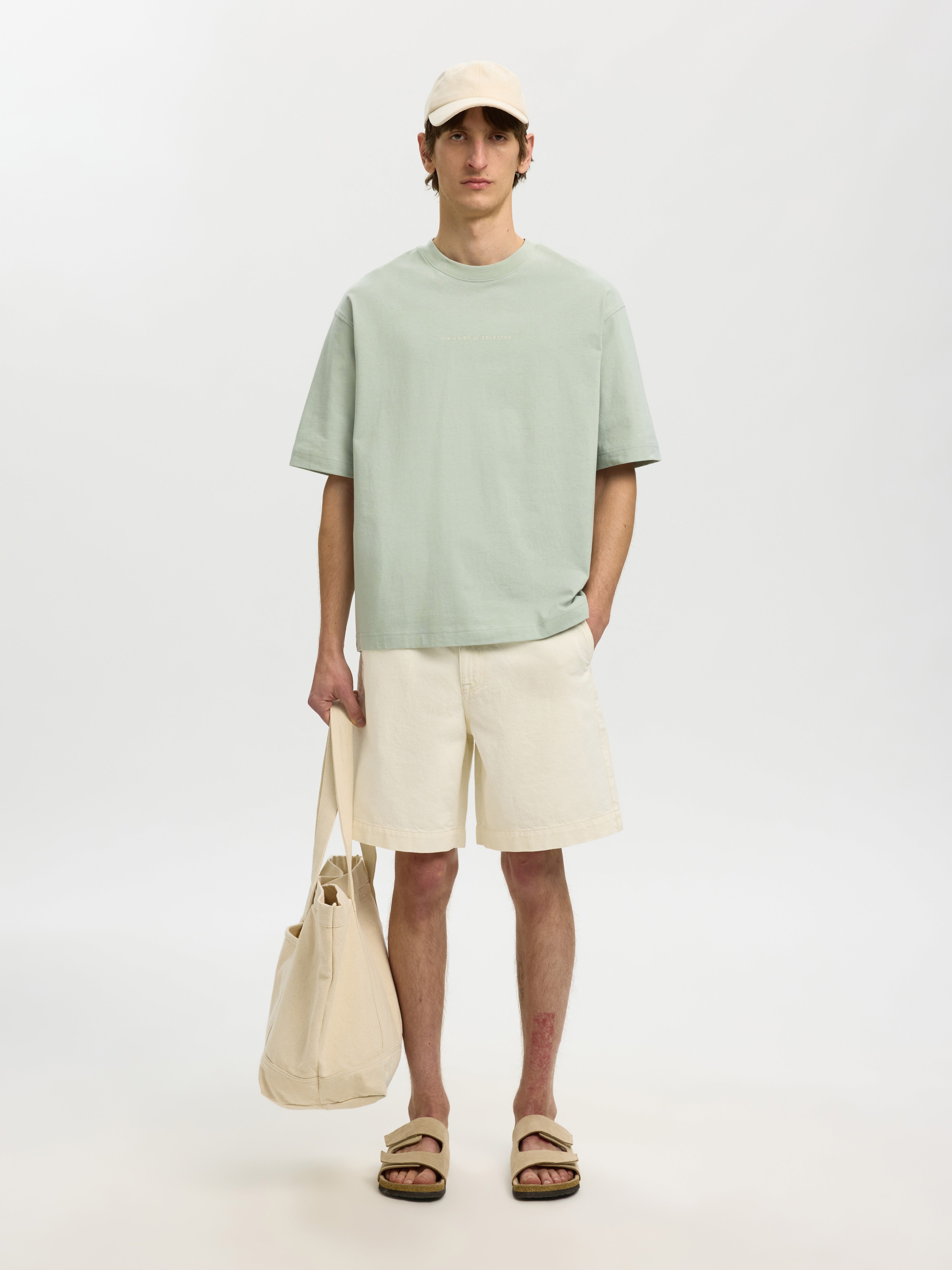 Selected homme Herren T-Shirts kurz Aqua Gra