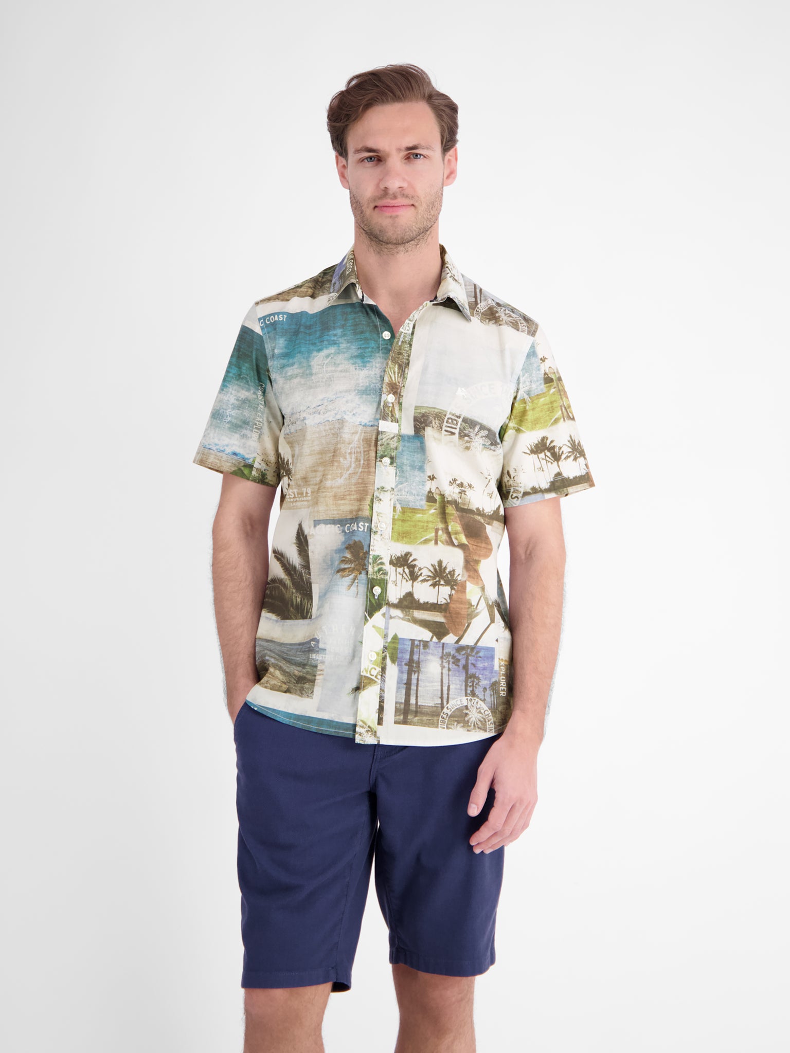 Lerros Herren Hemden kurz Reef Blue