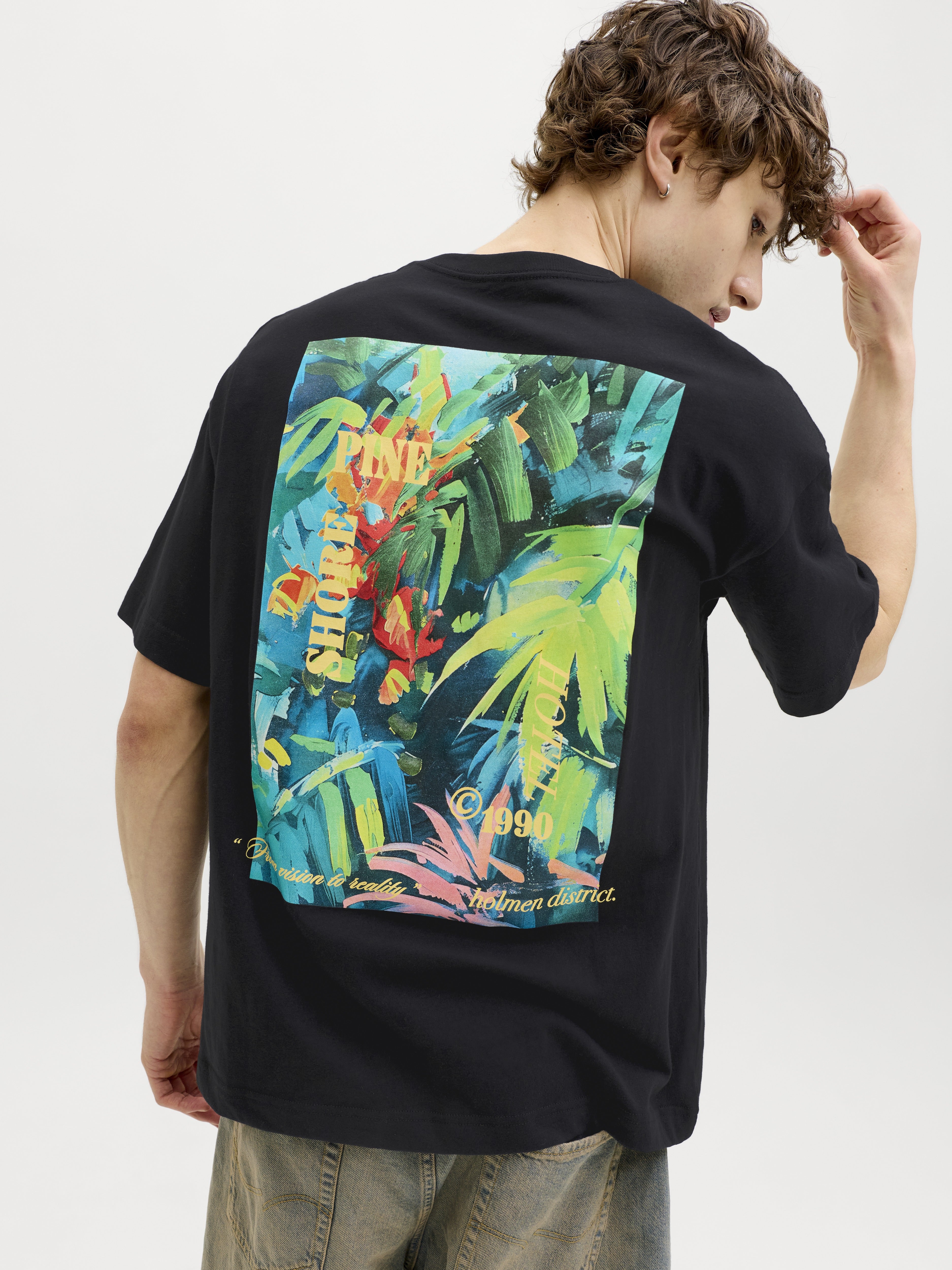 Jack & Jones Herren T-Shirts kurz Black/W. Colorf