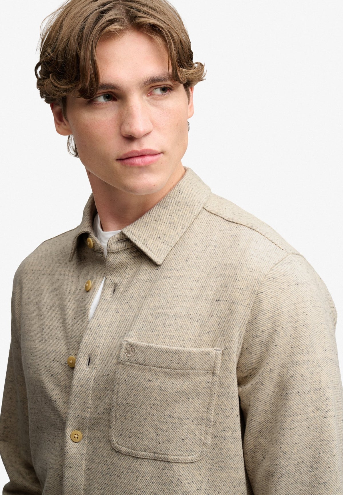 Superdry Herren Hemden lang Oz Ecru Tweed