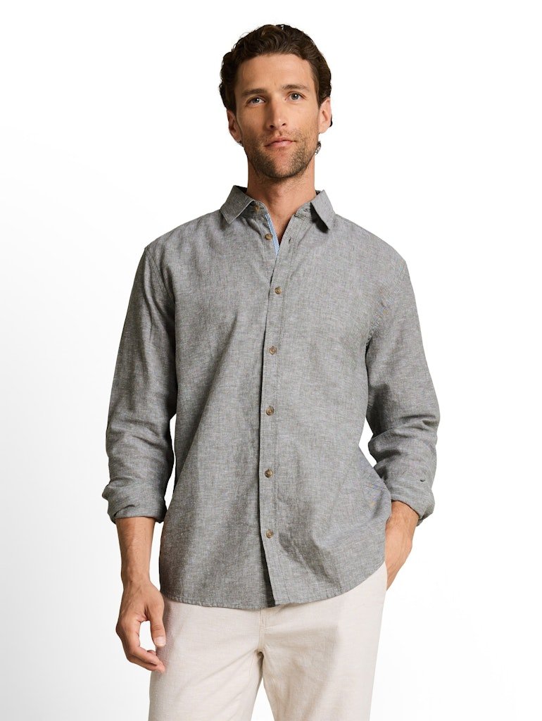Tom Tailor Herren Hemden lang Faded Leaf Gree
