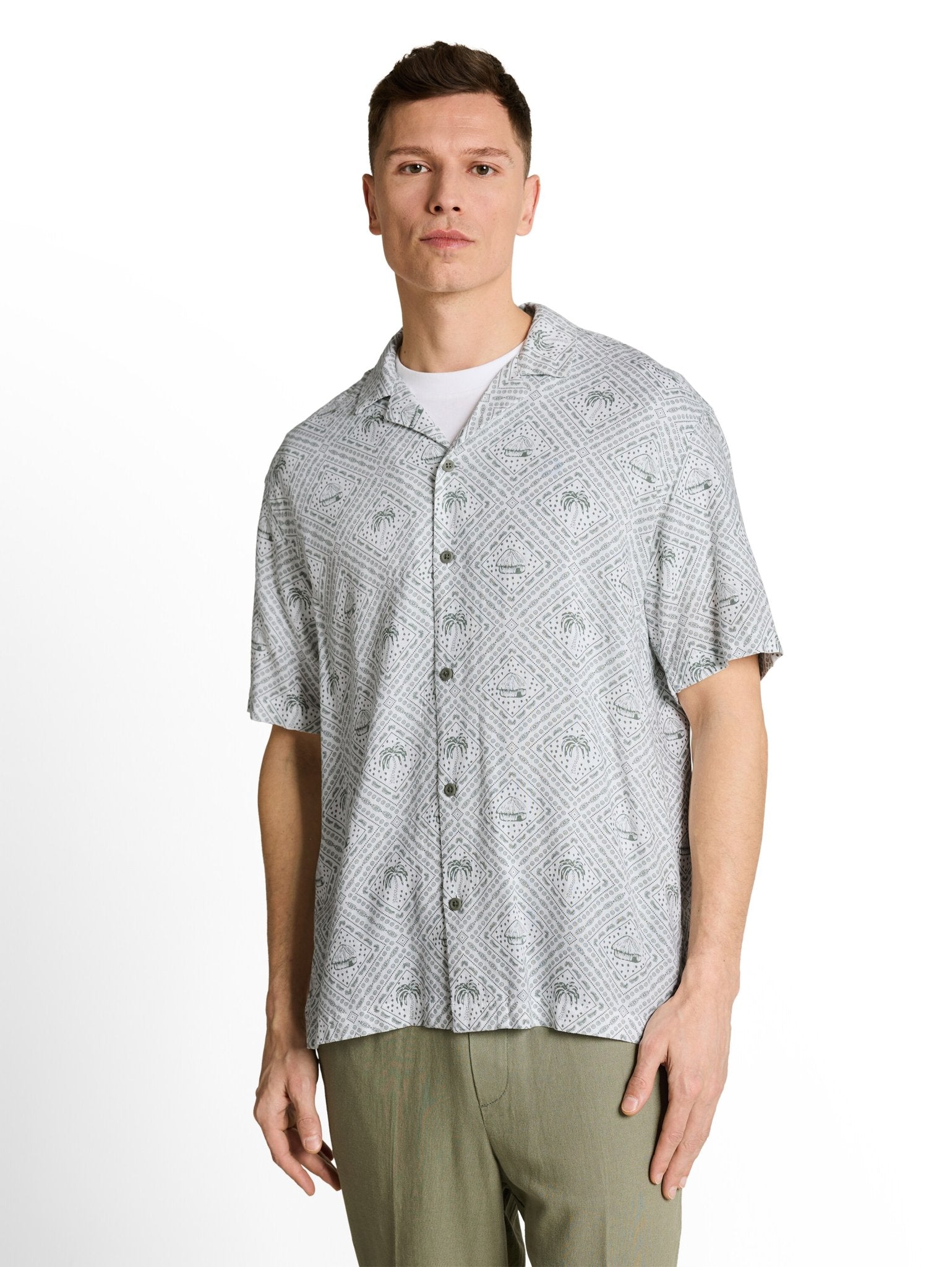 Tom Tailor denim Herren Hemden kurz Green White Tro