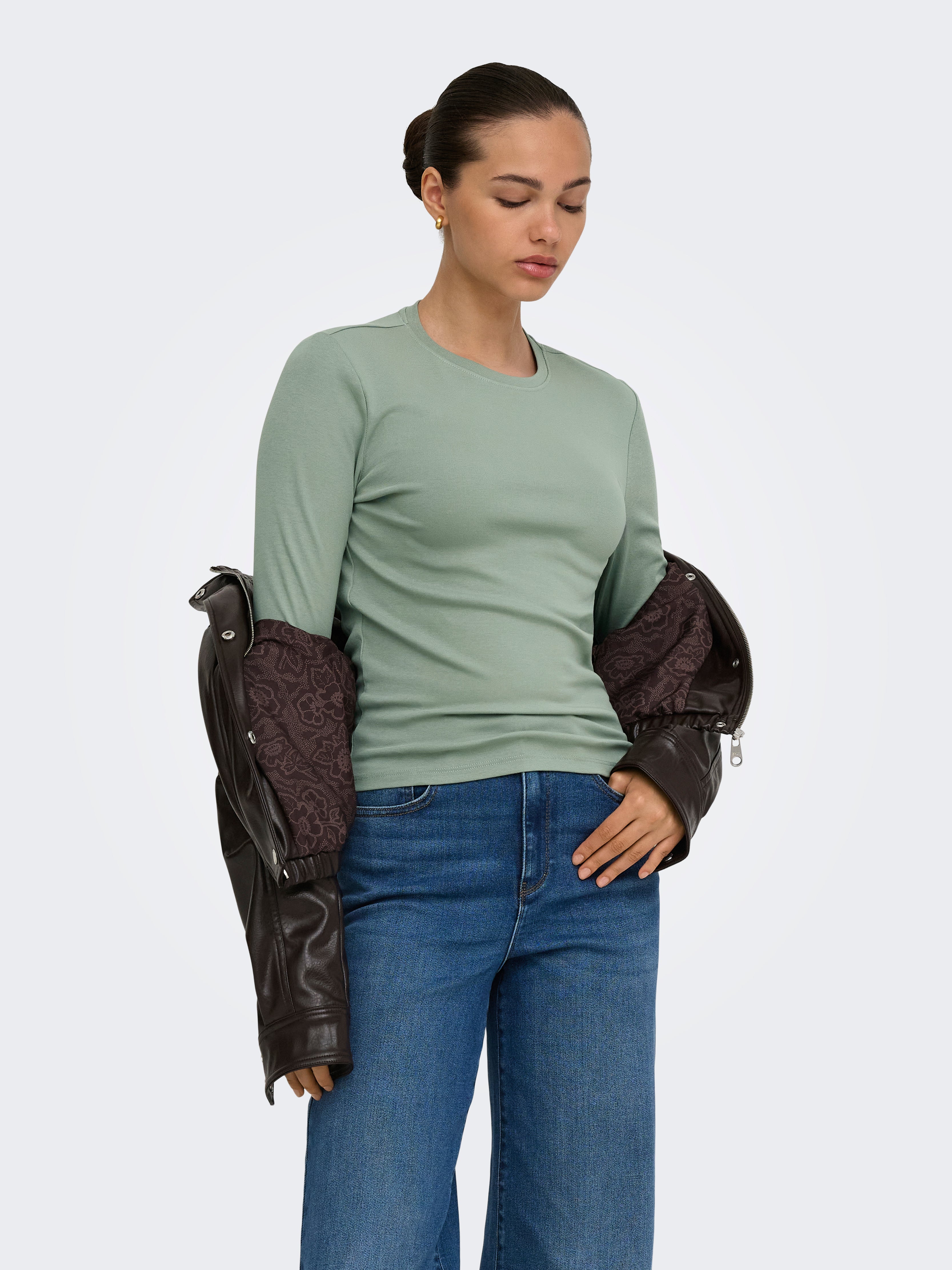 only Damen T-Shirts Green Milieu