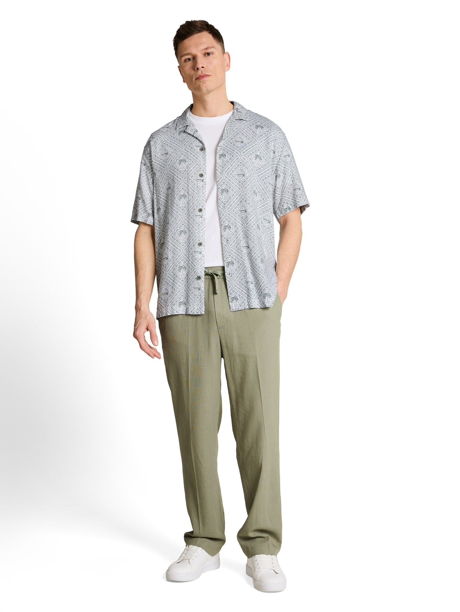 Tom Tailor denim Herren Hemden kurz Green White Tro