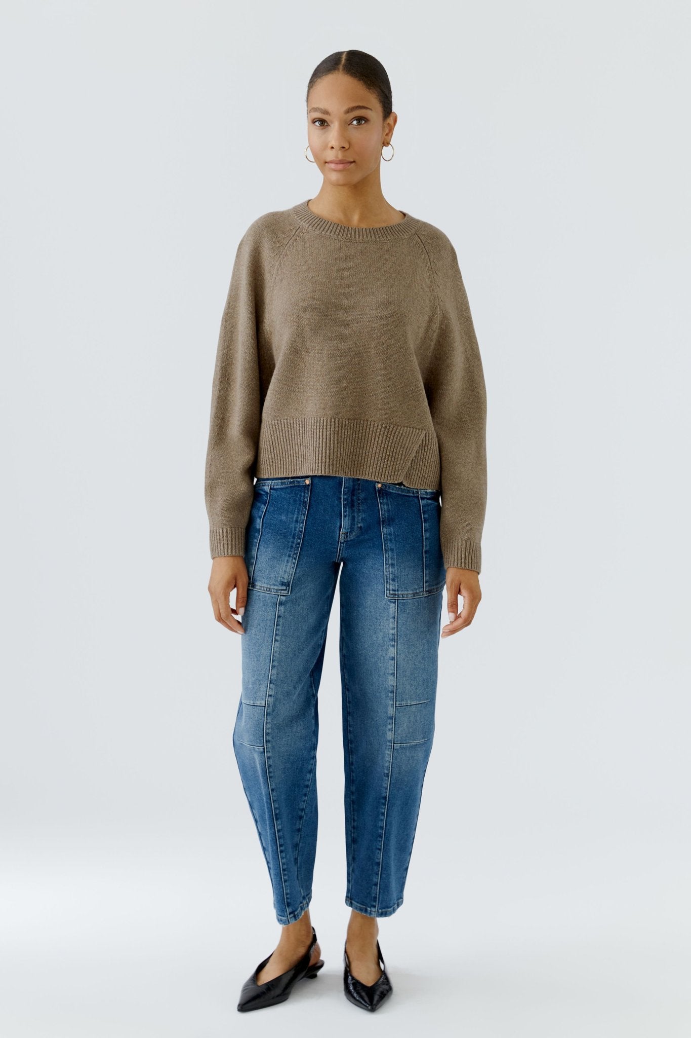 Oui Damen Pullover  Taupe Mela