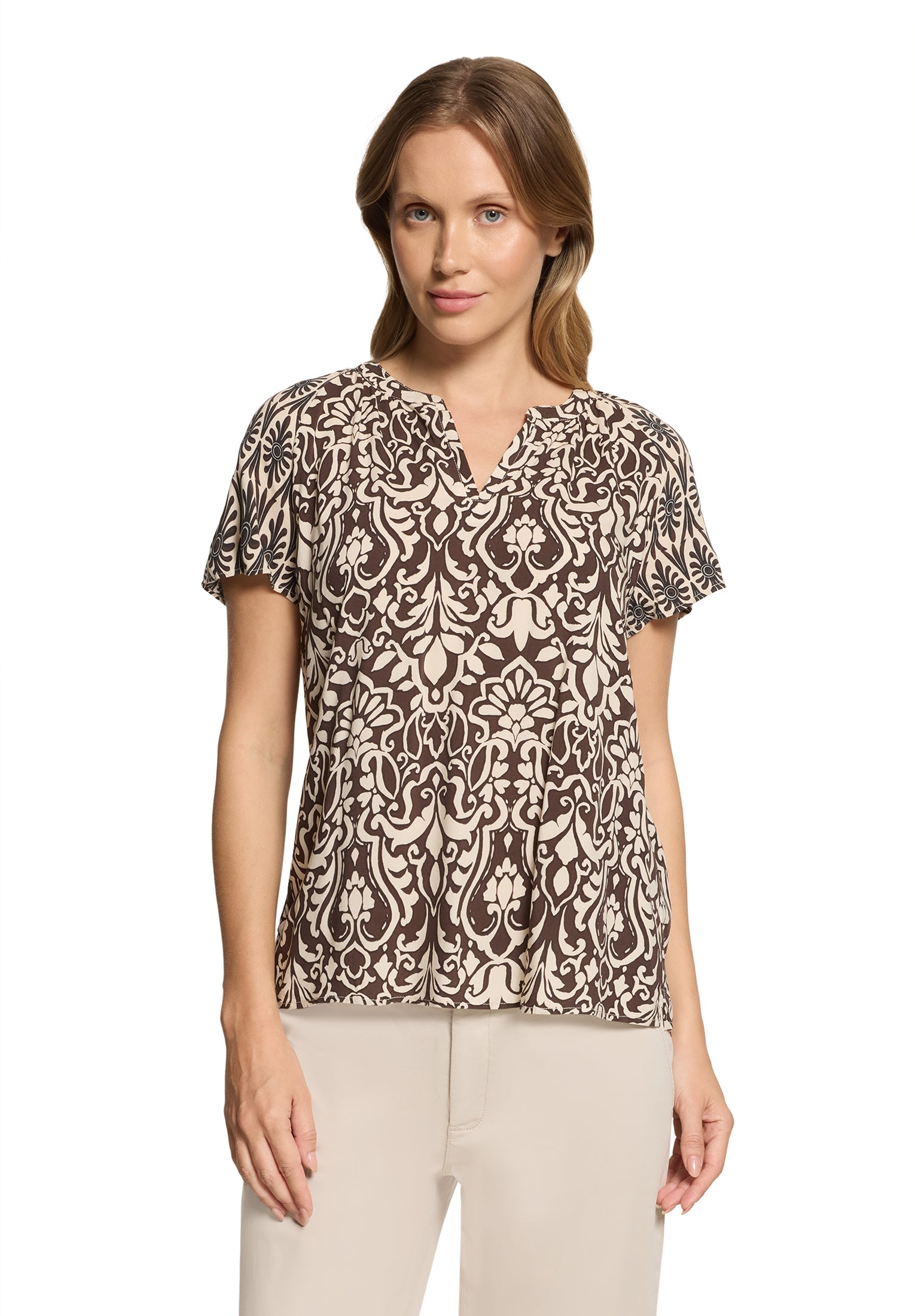 Cartoon Damen Blusen Patch Brown/Cre