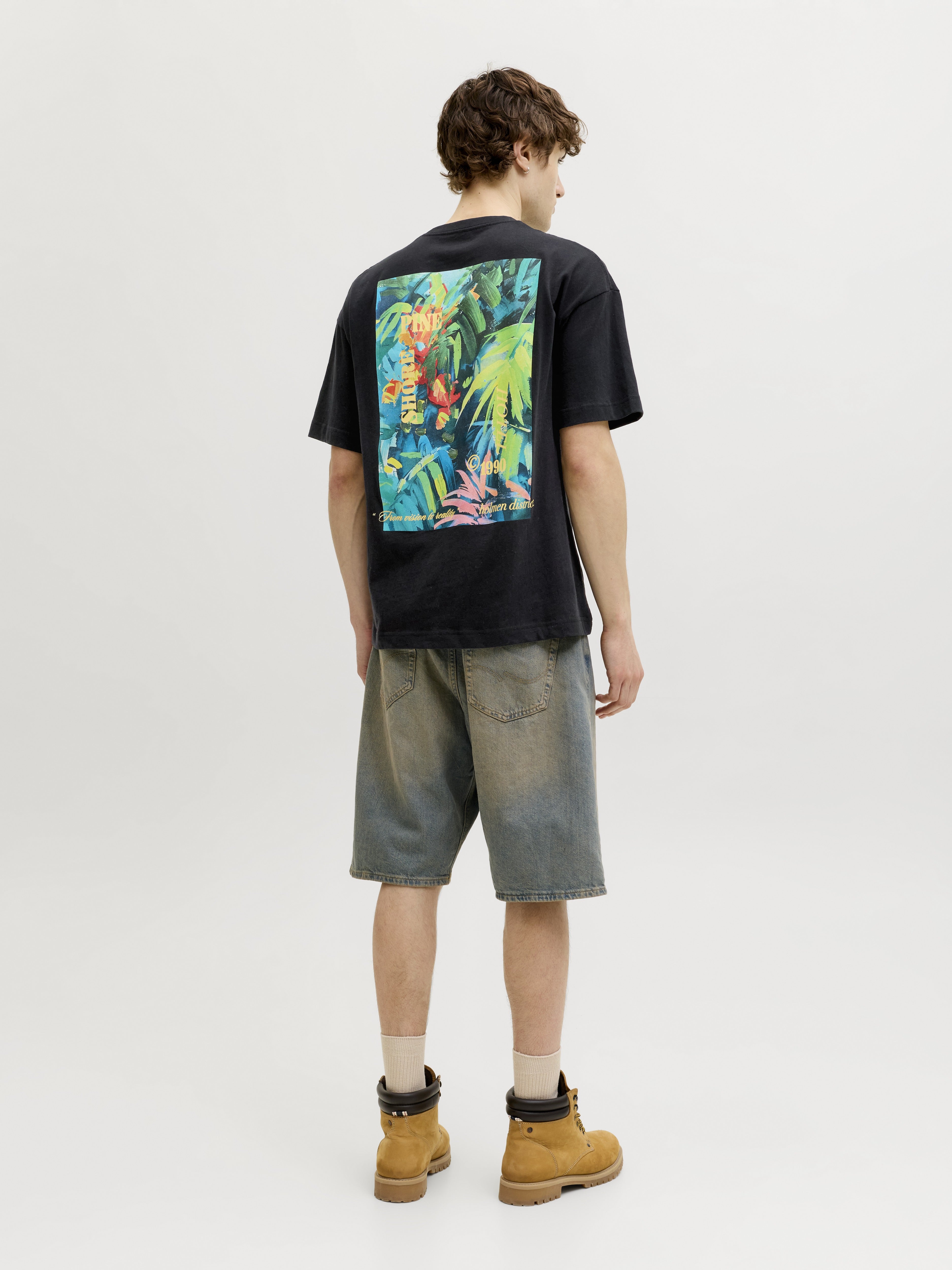 Jack & Jones Herren T-Shirts kurz Black/W. Colorf