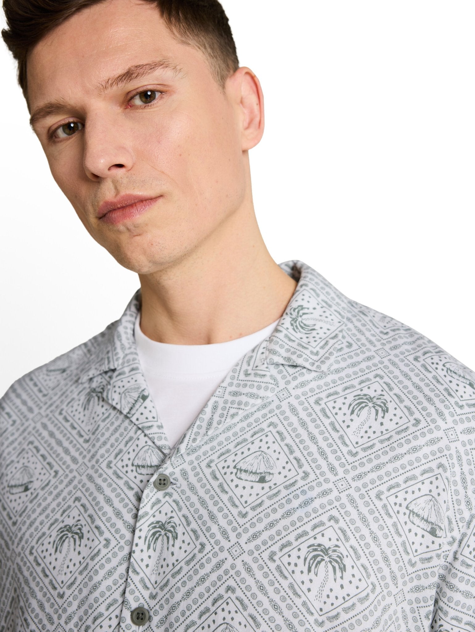 Tom Tailor denim Herren Hemden kurz Green White Tro