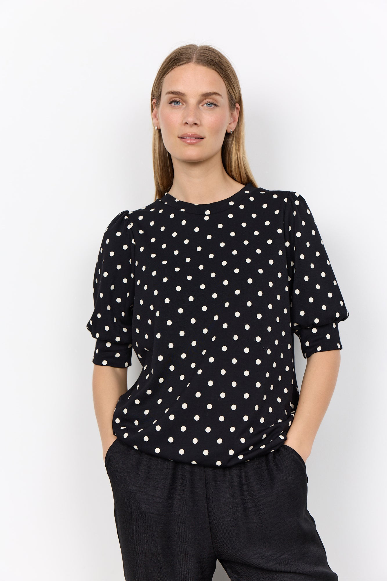 Soya Concept Damen Blusen kurz Black Combi