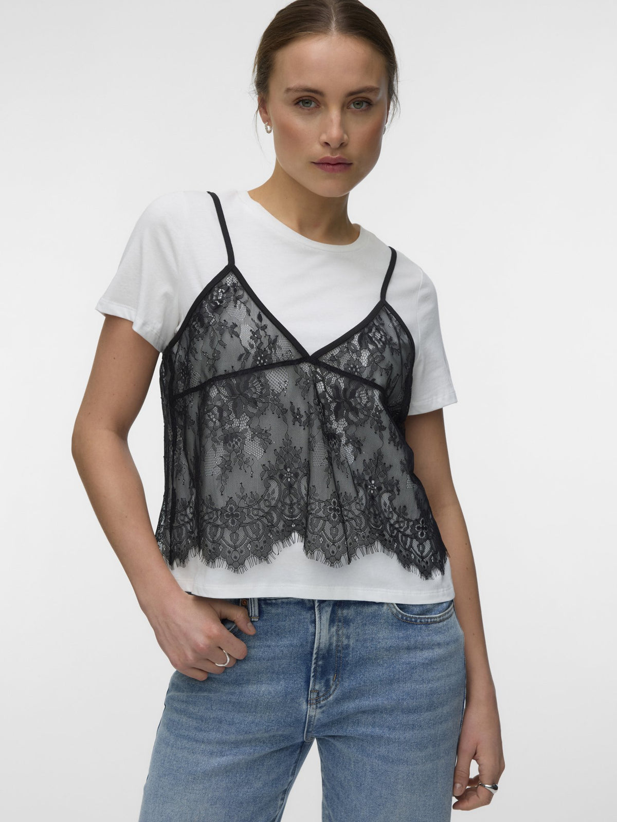 Vero Moda Damen T-Shirts Snow White/Blac