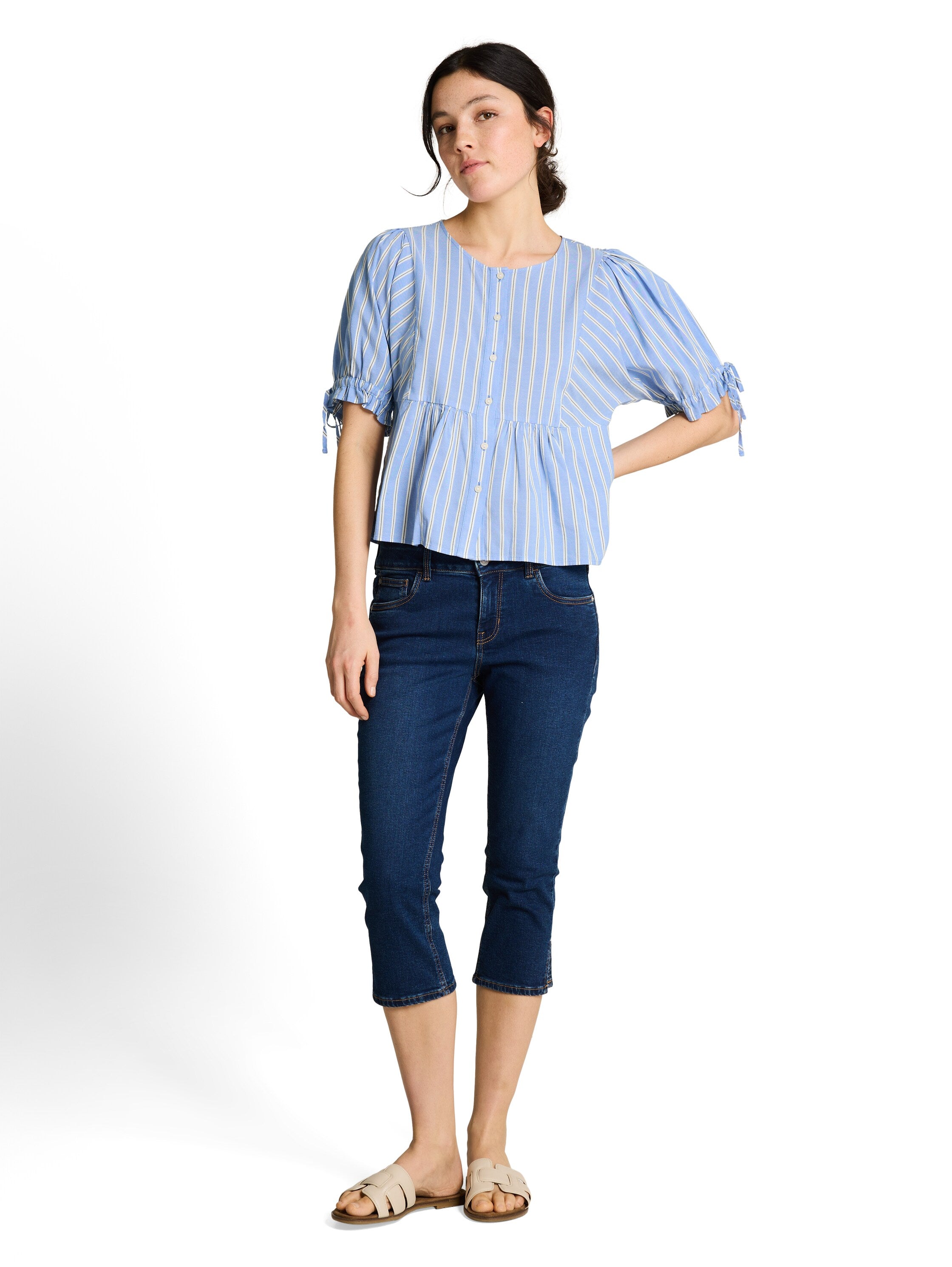 Tom Tailor denim Damen Blusen Blue White Vert