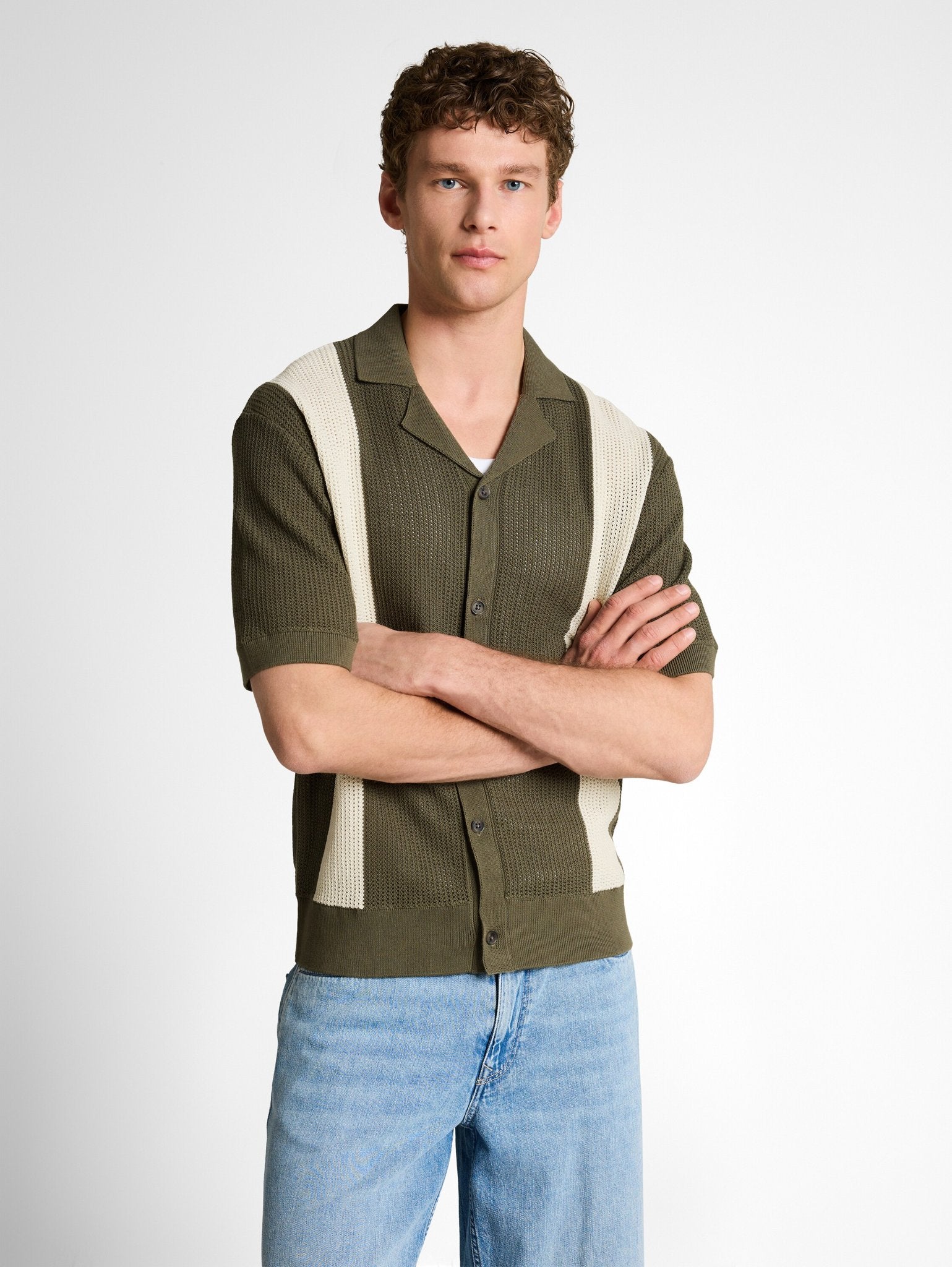 Tom Tailor denim Herren Pullover Faded Green Whi