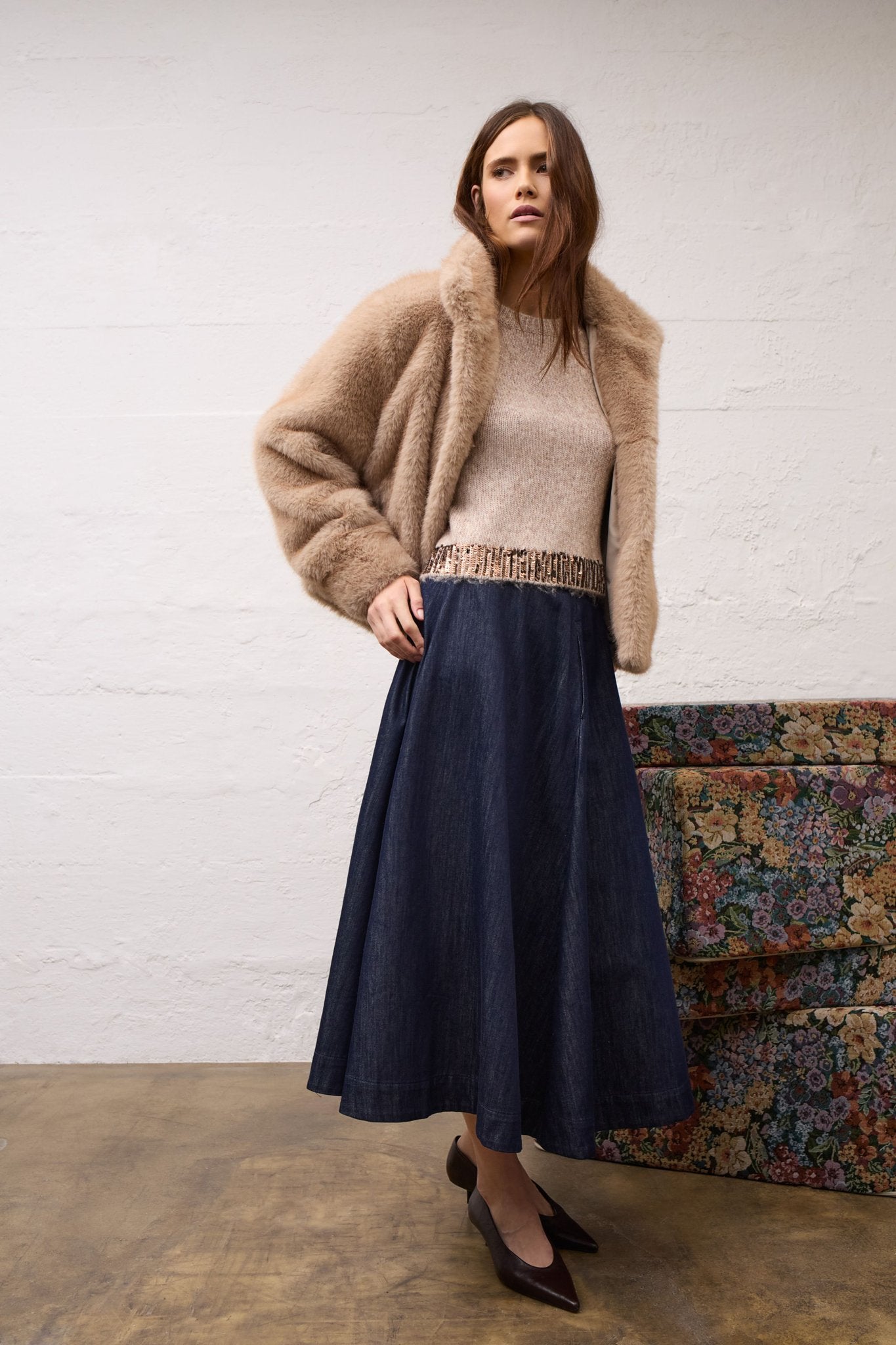Oui Damen Rock Raw Denim