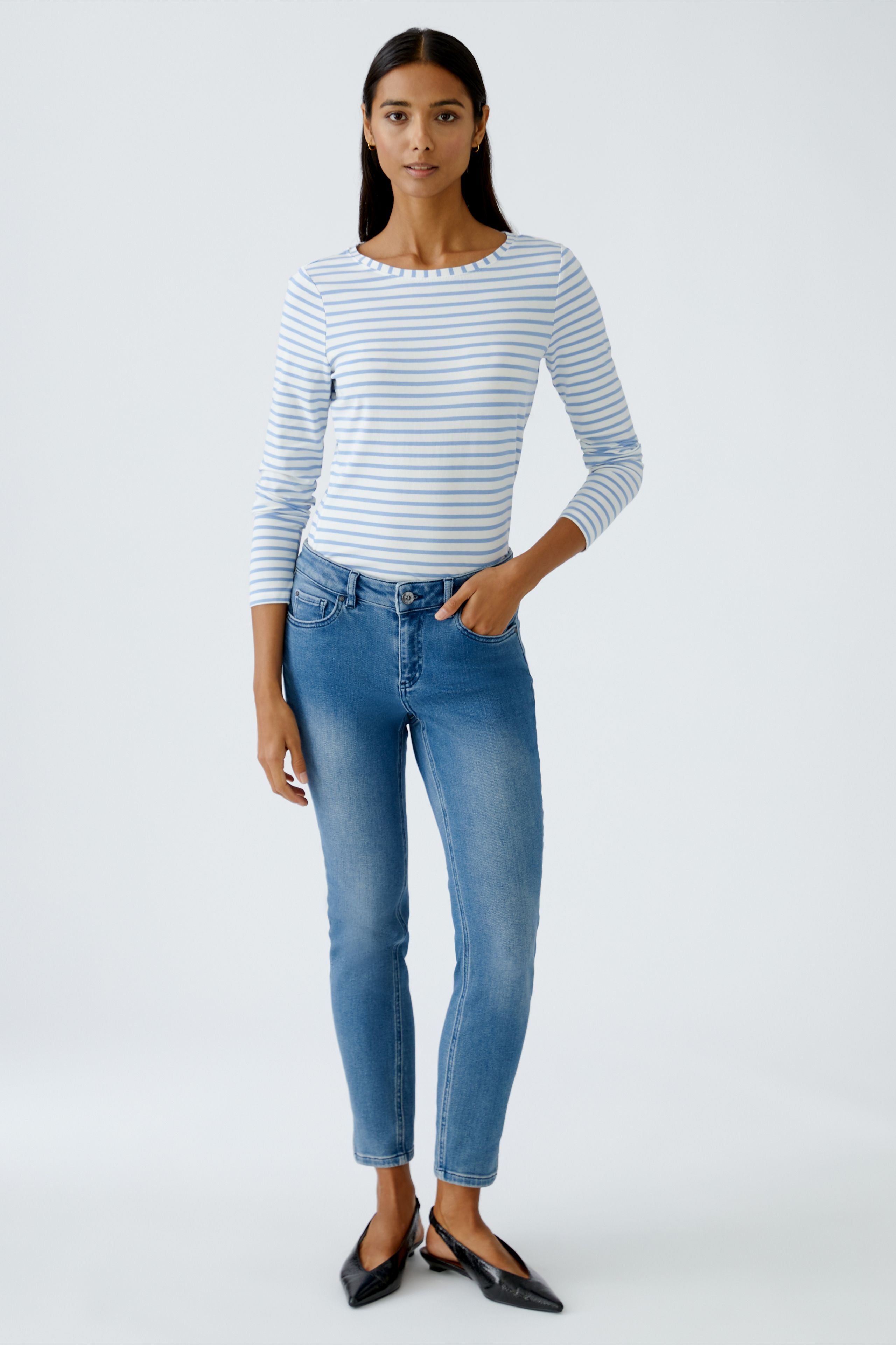Oui Damen T-Shirts  White Blue