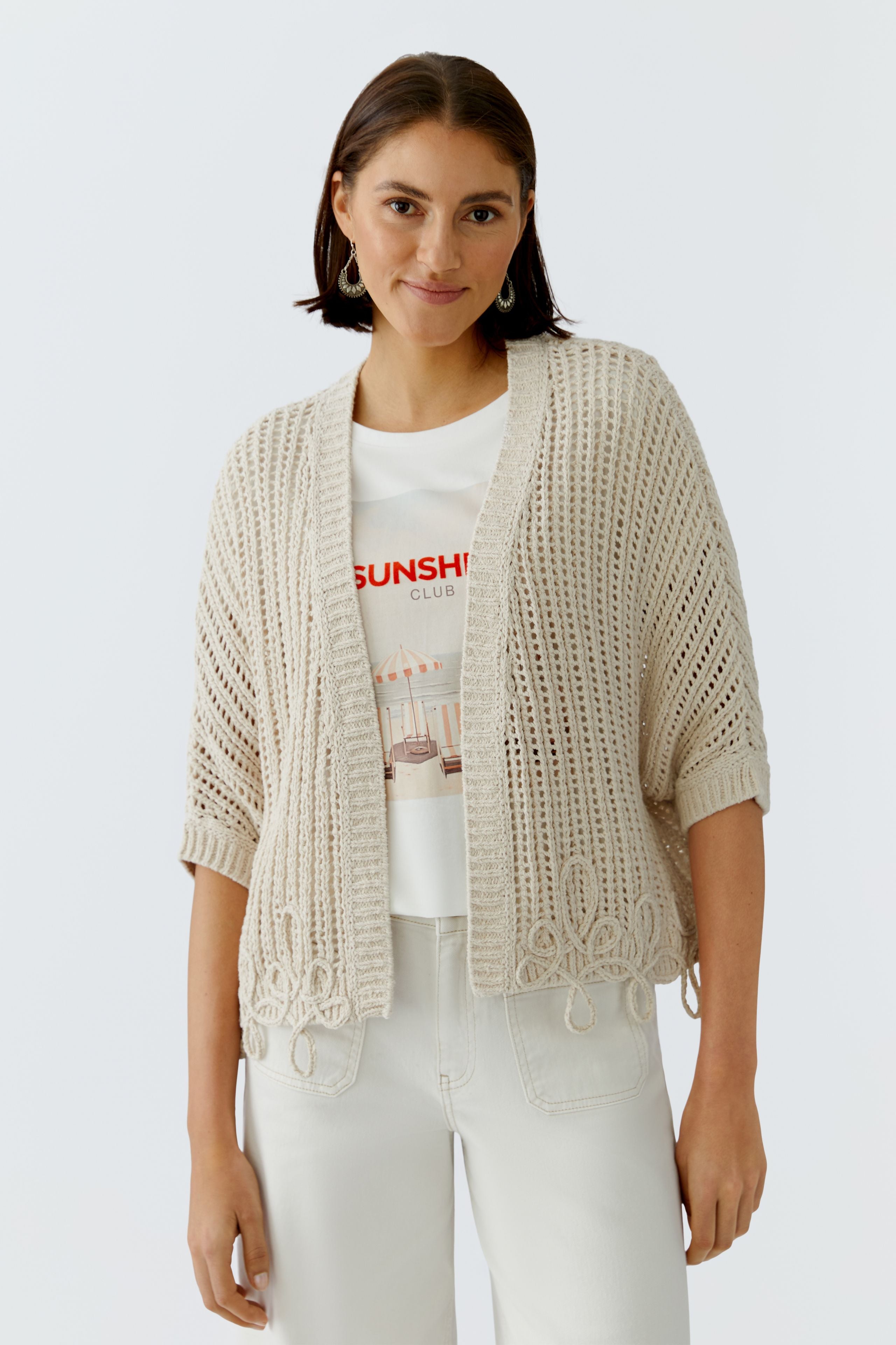 Oui Damen Strickjacken Biscuit