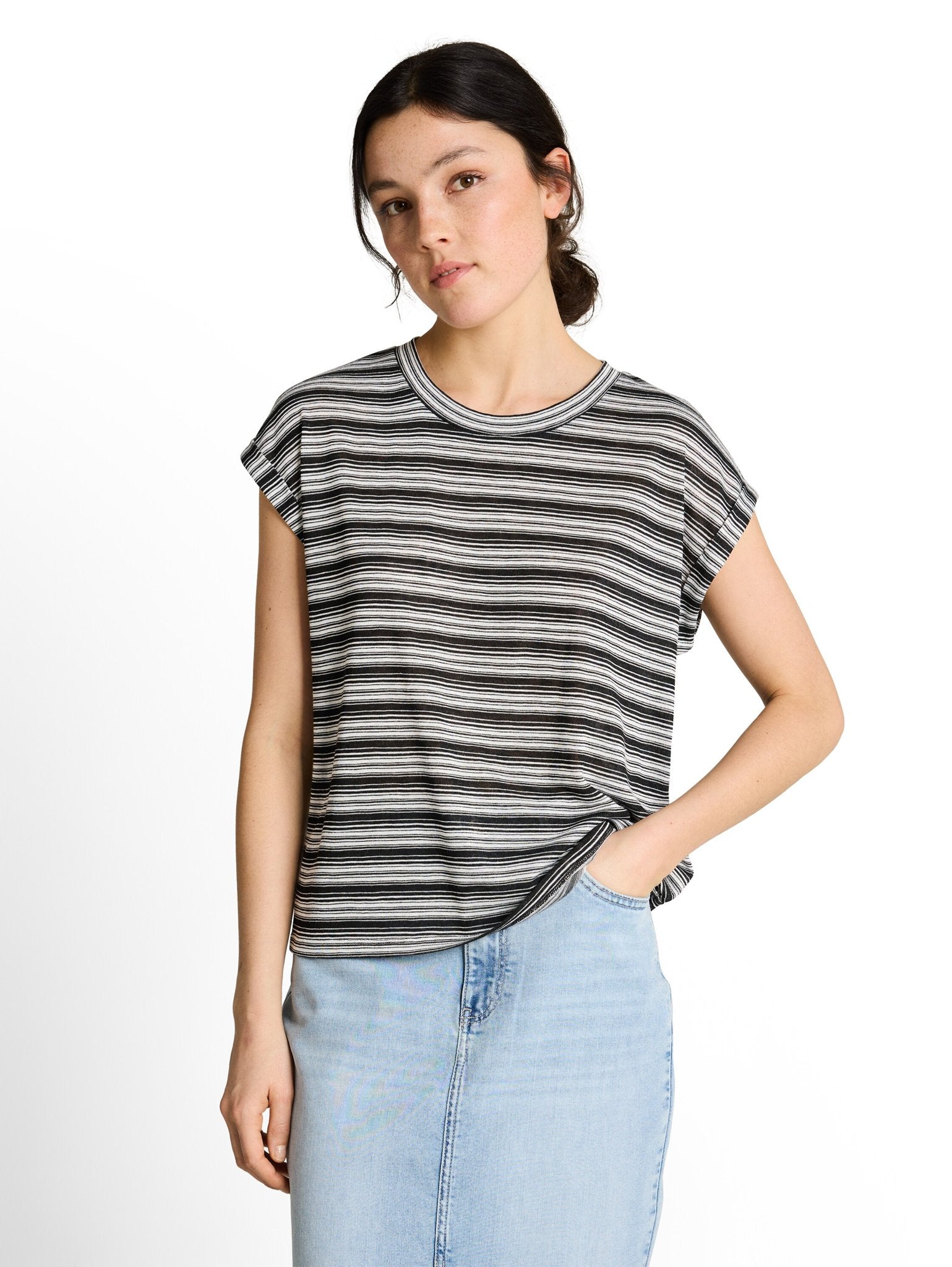 Tom Tailor denim Damen T-Shirts Black White Gra