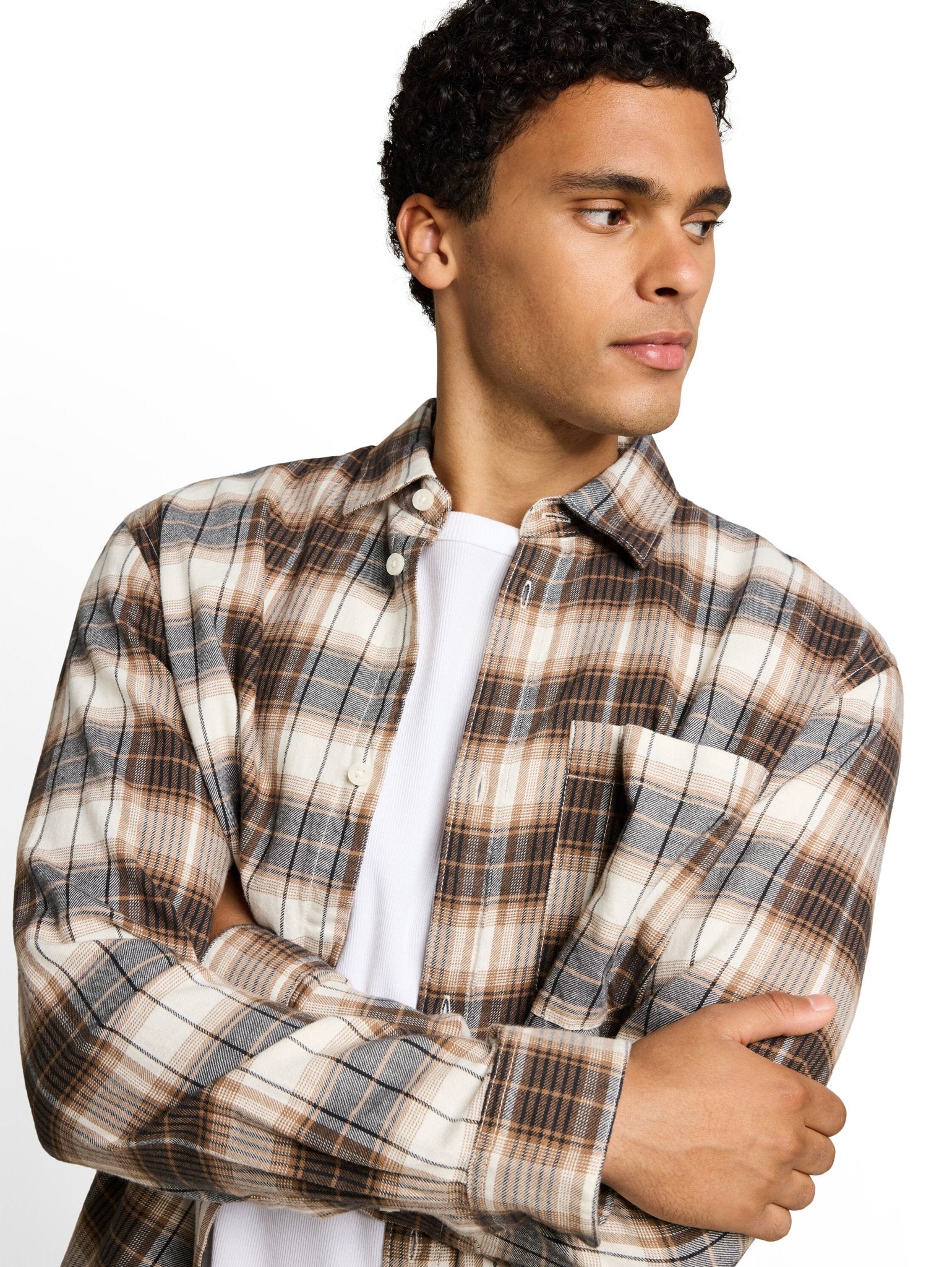 Tom Tailor denim Herren Hemden lang Off White Brown