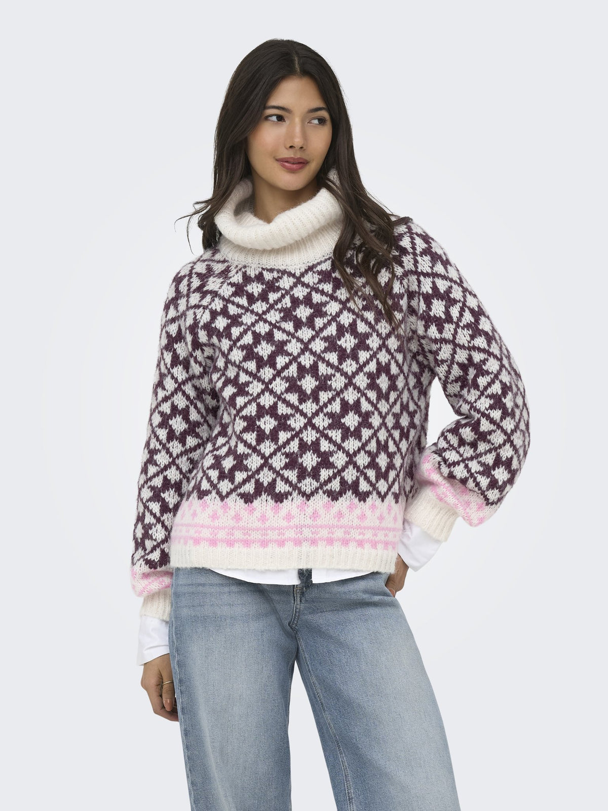 Only Damen Pullover Birch/Fig/Cycla