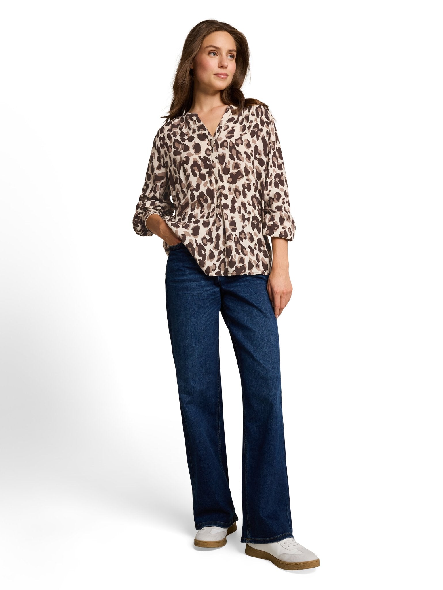 Tom Tailor Damen Blusen kurz Brown Beige Leo