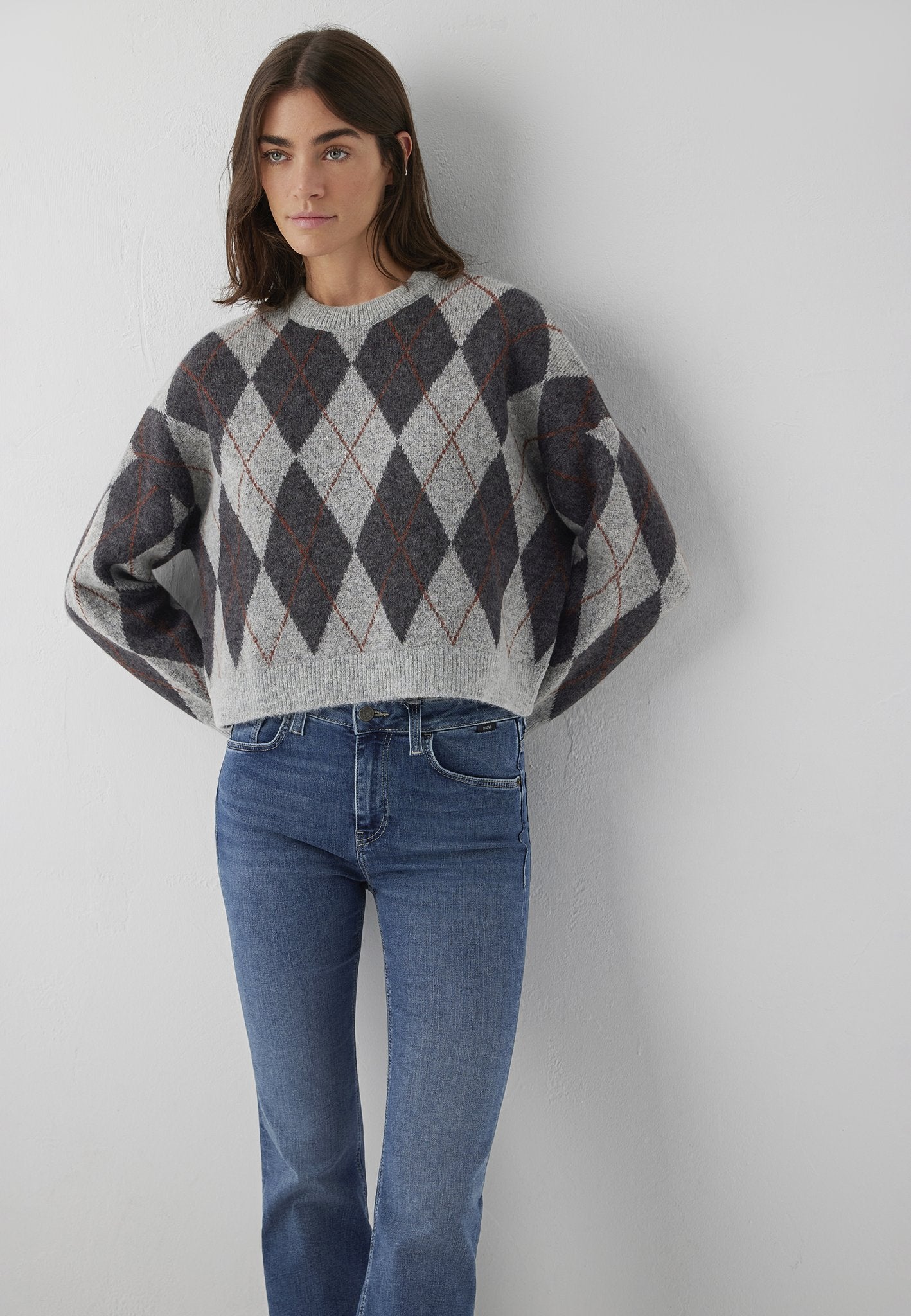 Mavi Damen Pullover Mid Grey Melang