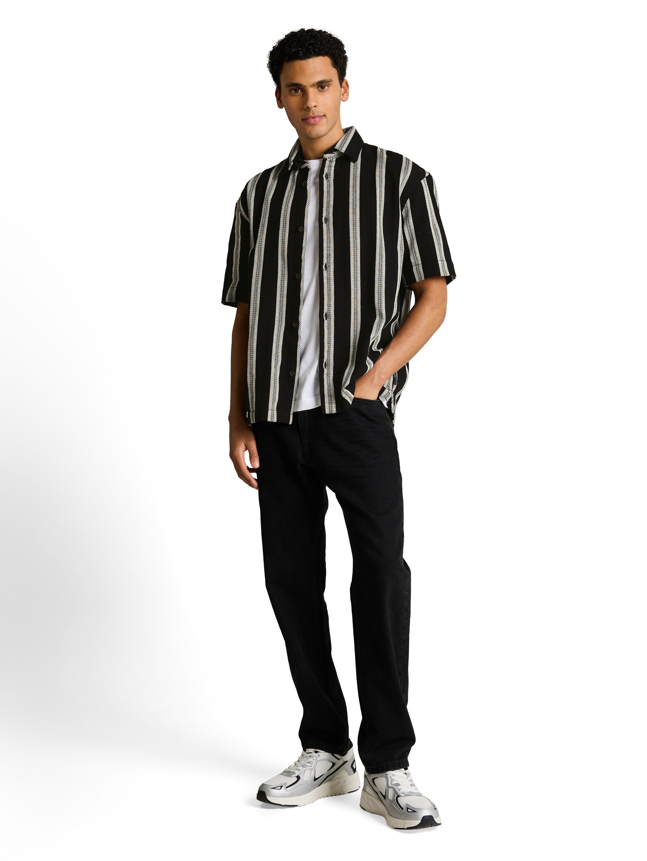 Tom Tailor denim Herren Hemden kurz Black Big Strip