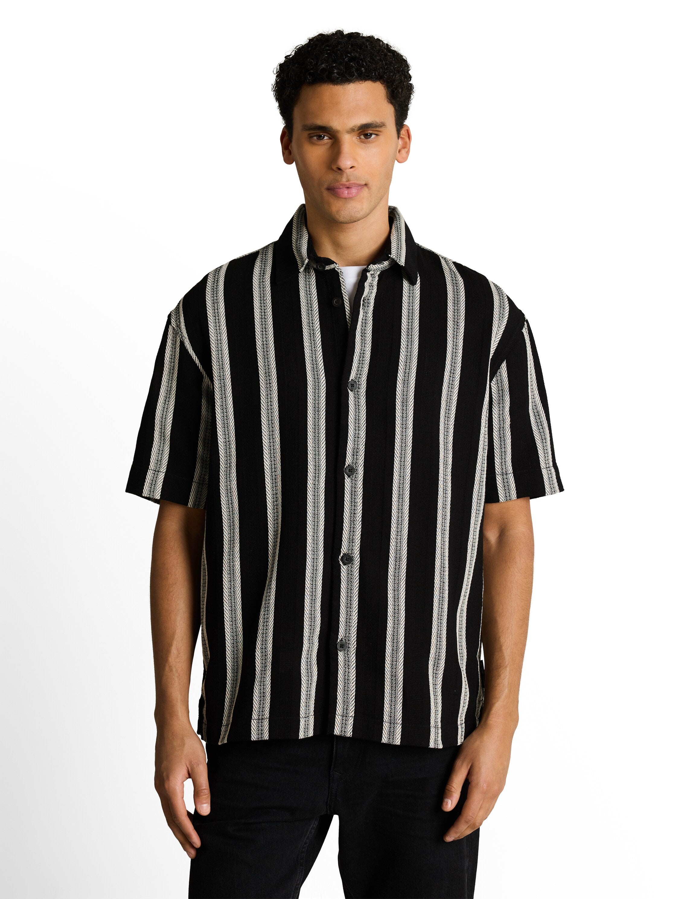 Tom Tailor denim Herren Hemden kurz Black Big Strip
