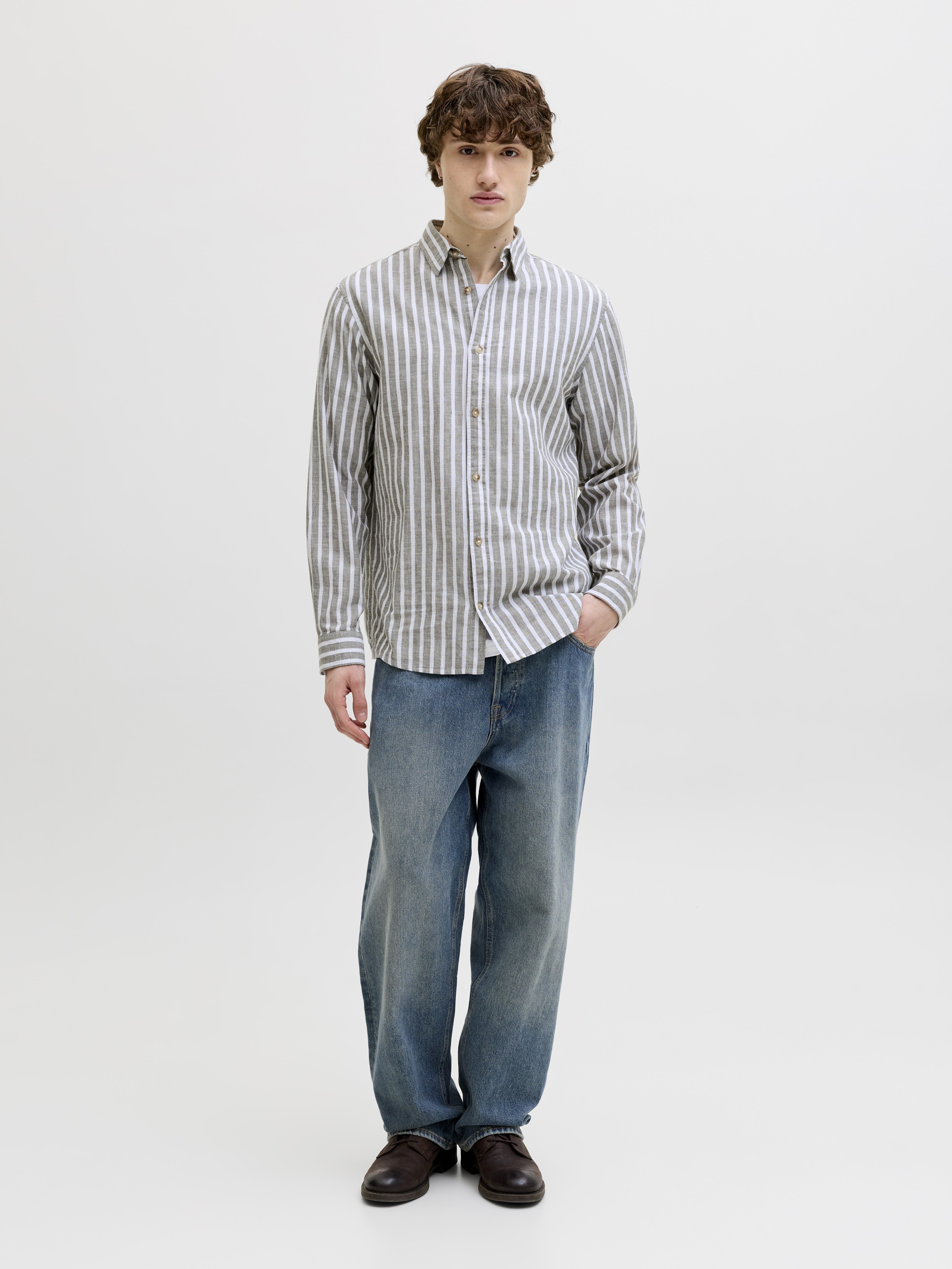 Jack & Jones Herren Hemden lang Vetiver/Stripes