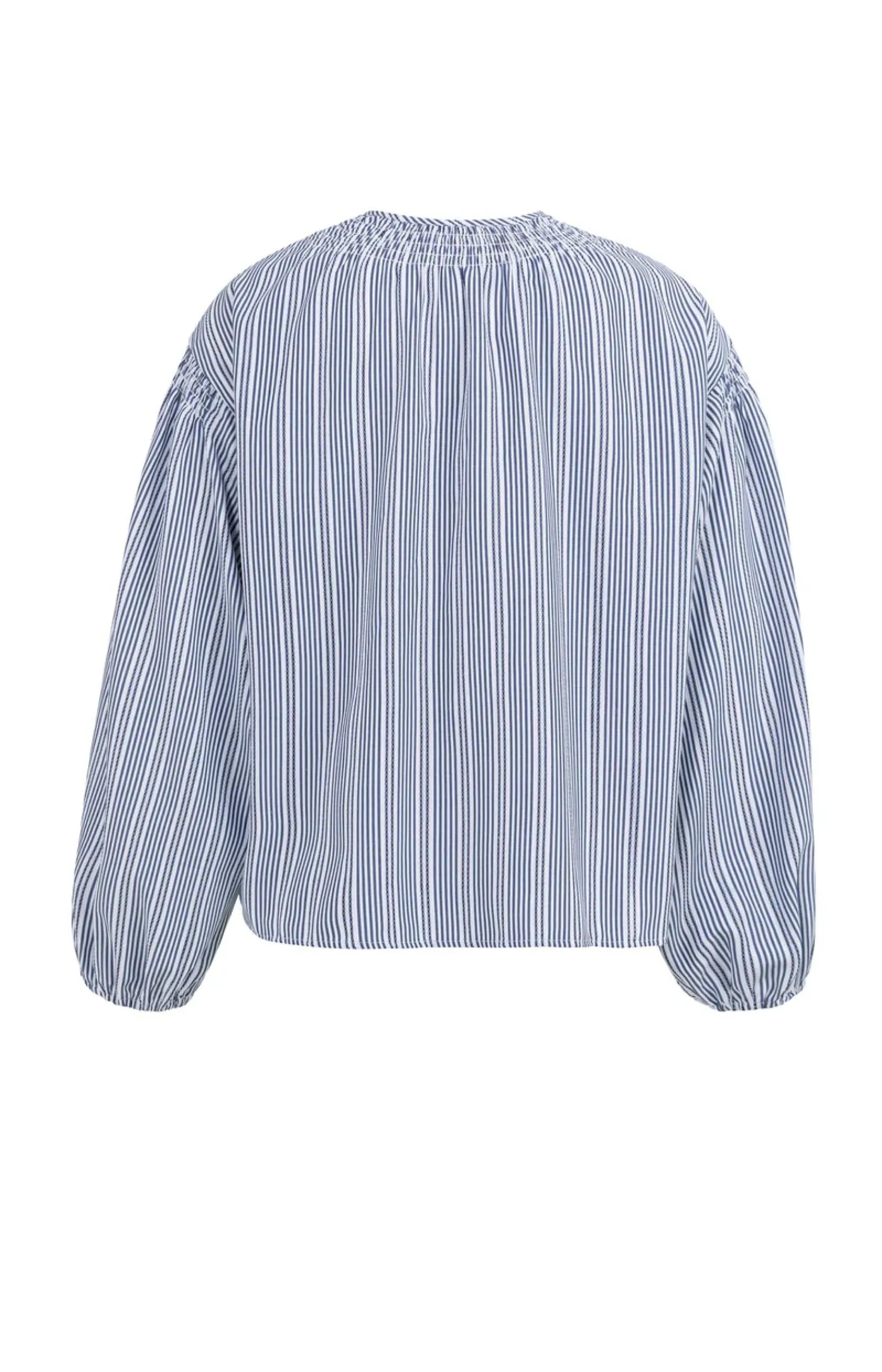 Gestreifte Bluse mit gekräuselten Details an den Schultern