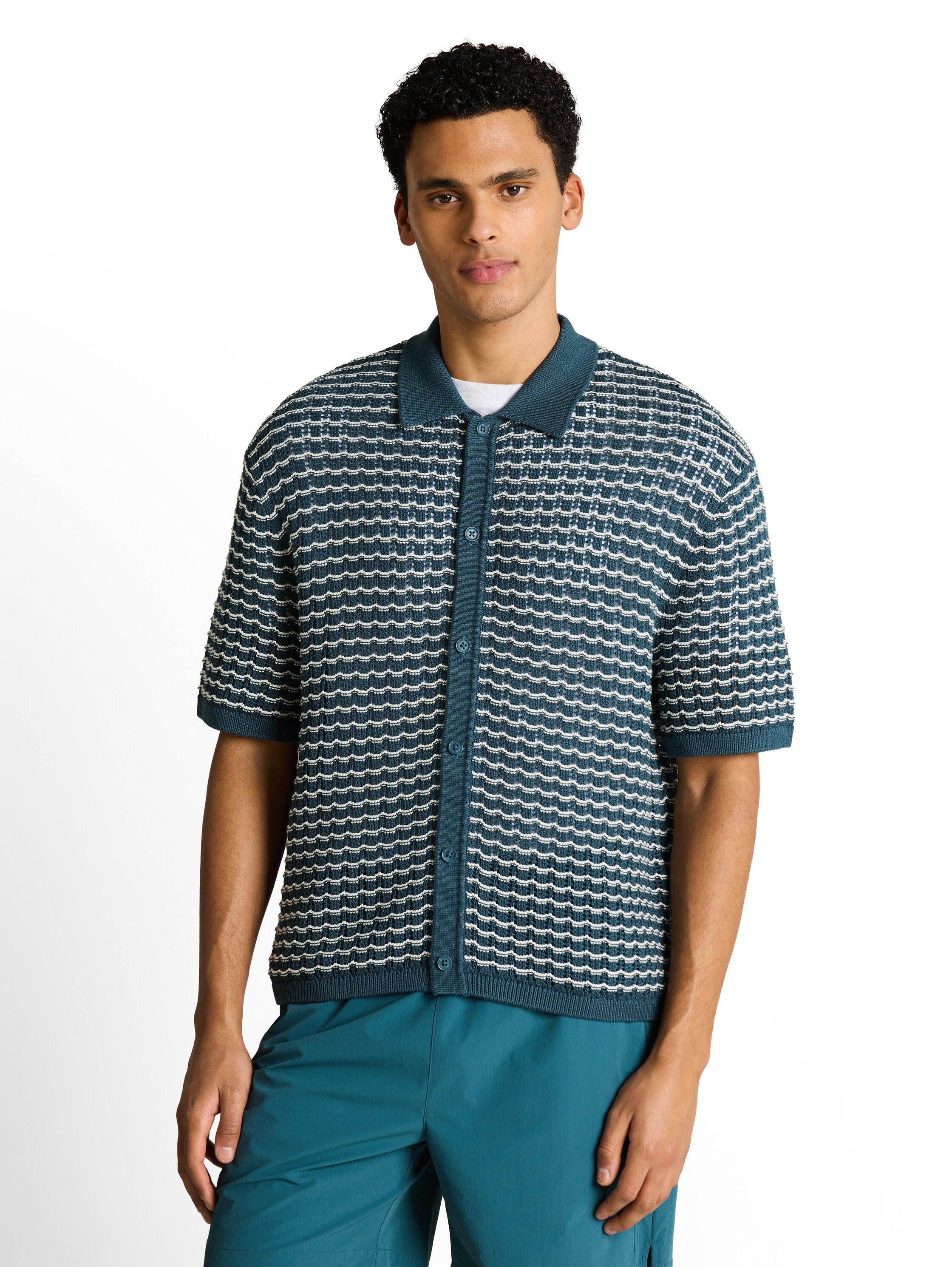 Tom Tailor denim Herren Pullover Tide Petrol Whi
