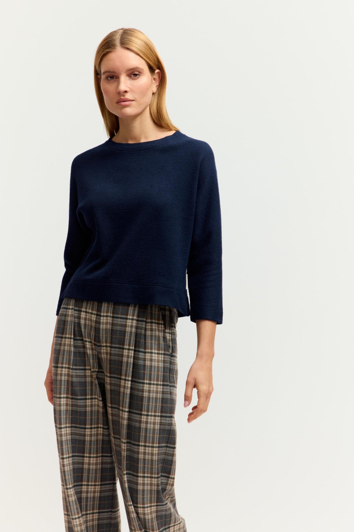 Fashion People Damen Hosen Raw Denim Check