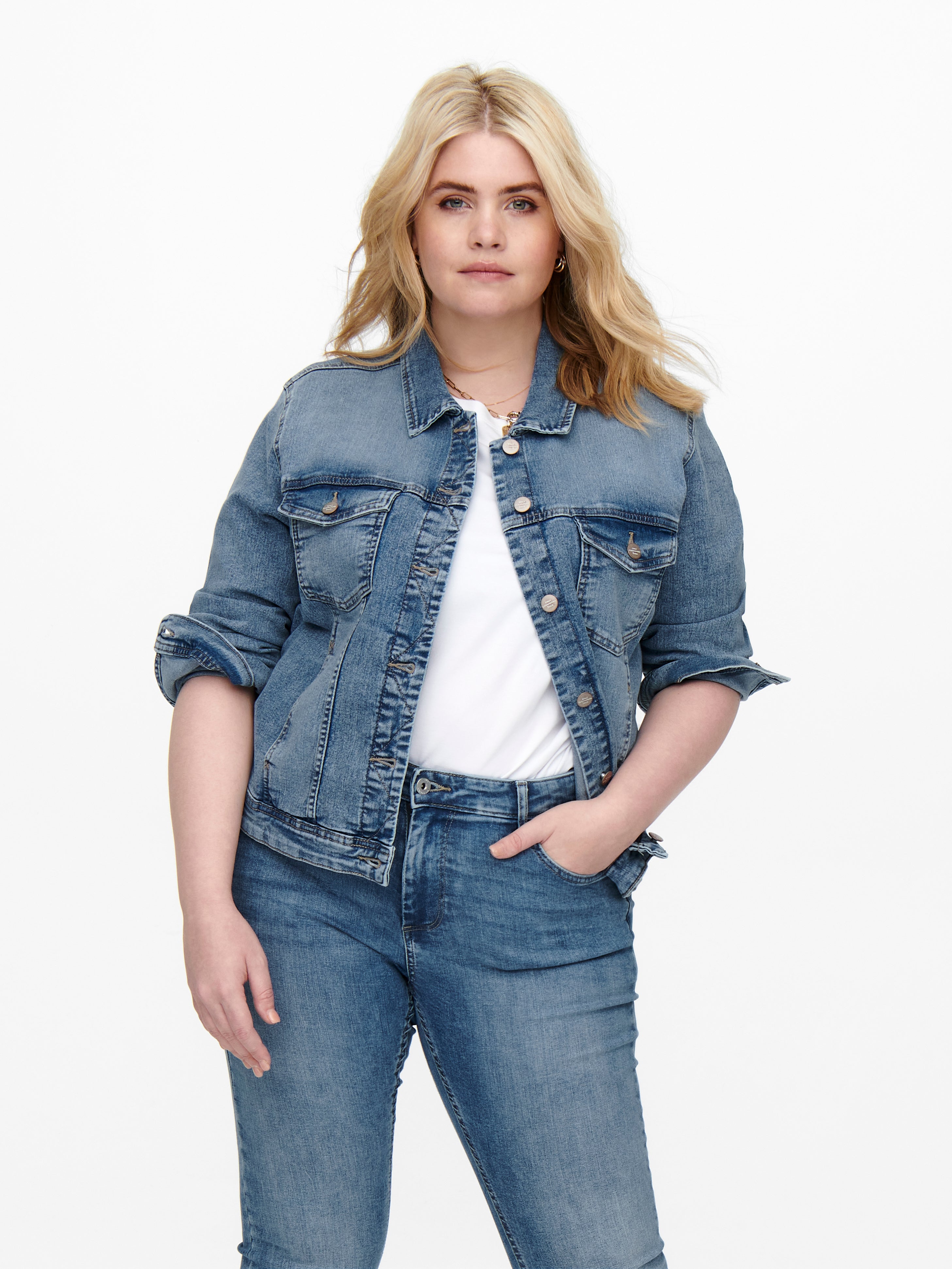 Only Carmakoma Damen Jacken Light Blue Deni
